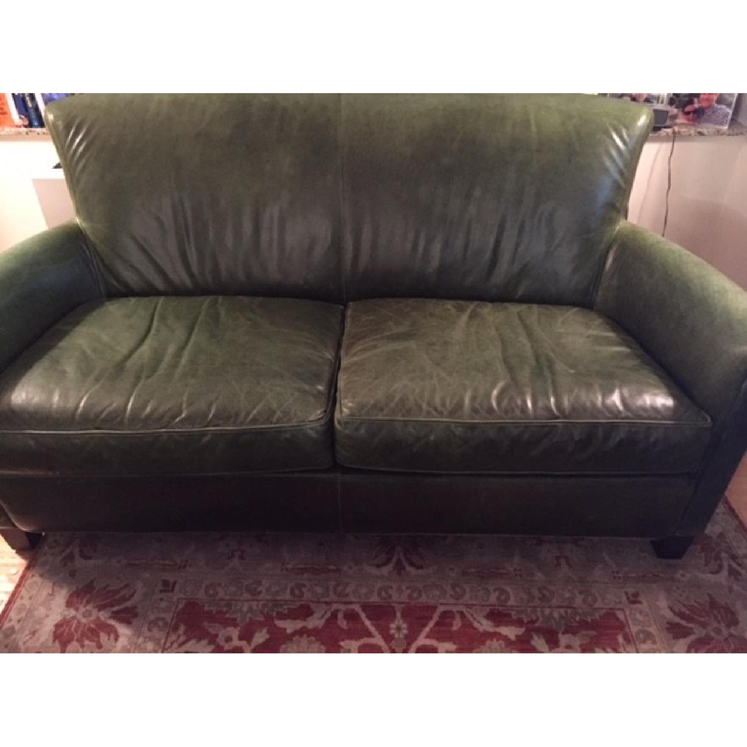 Crate & Barrel Hunter Green Leather Loveseat - image-4