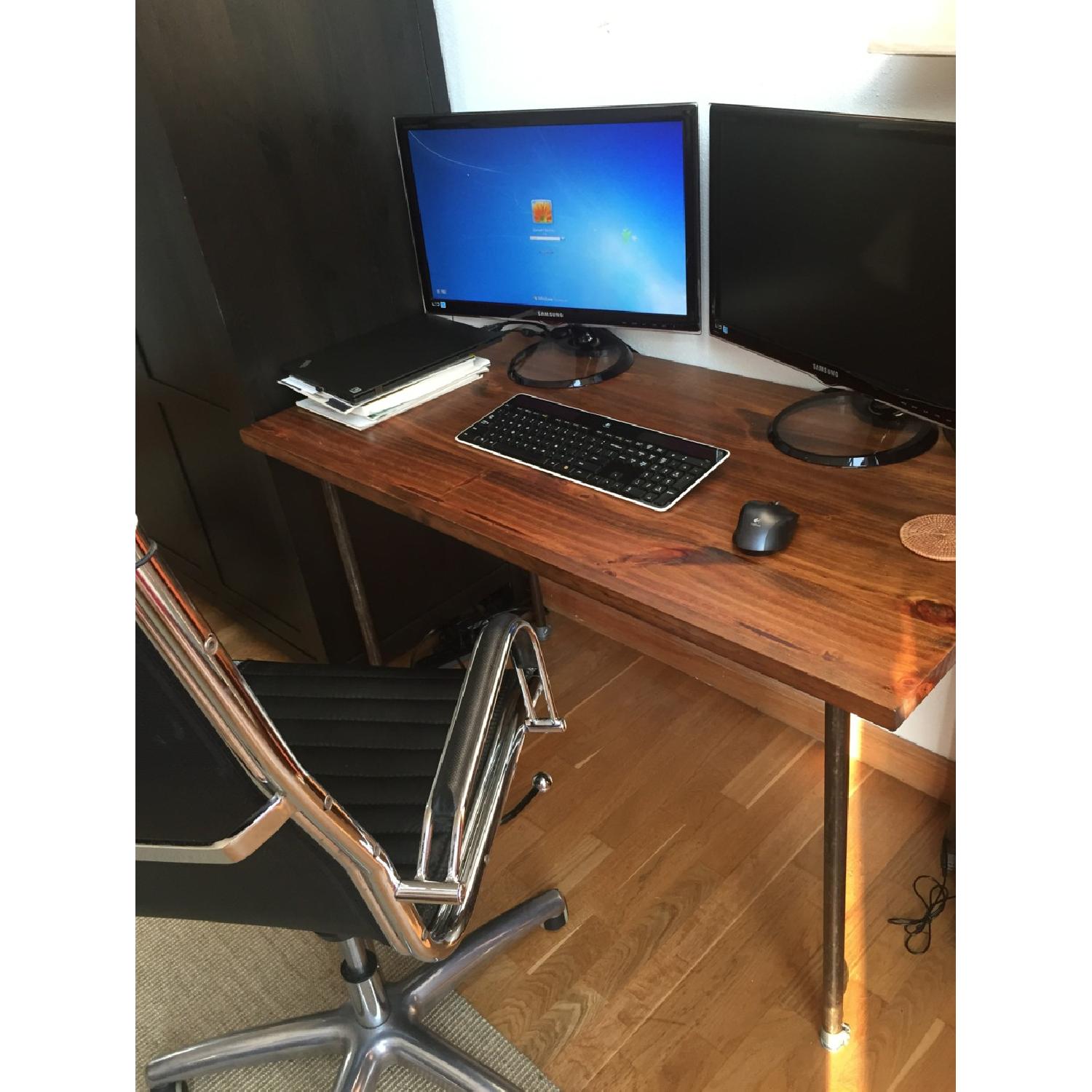 Custom Reclaimed Wood Desk with Pipe Legs & Task Chair AptDeco