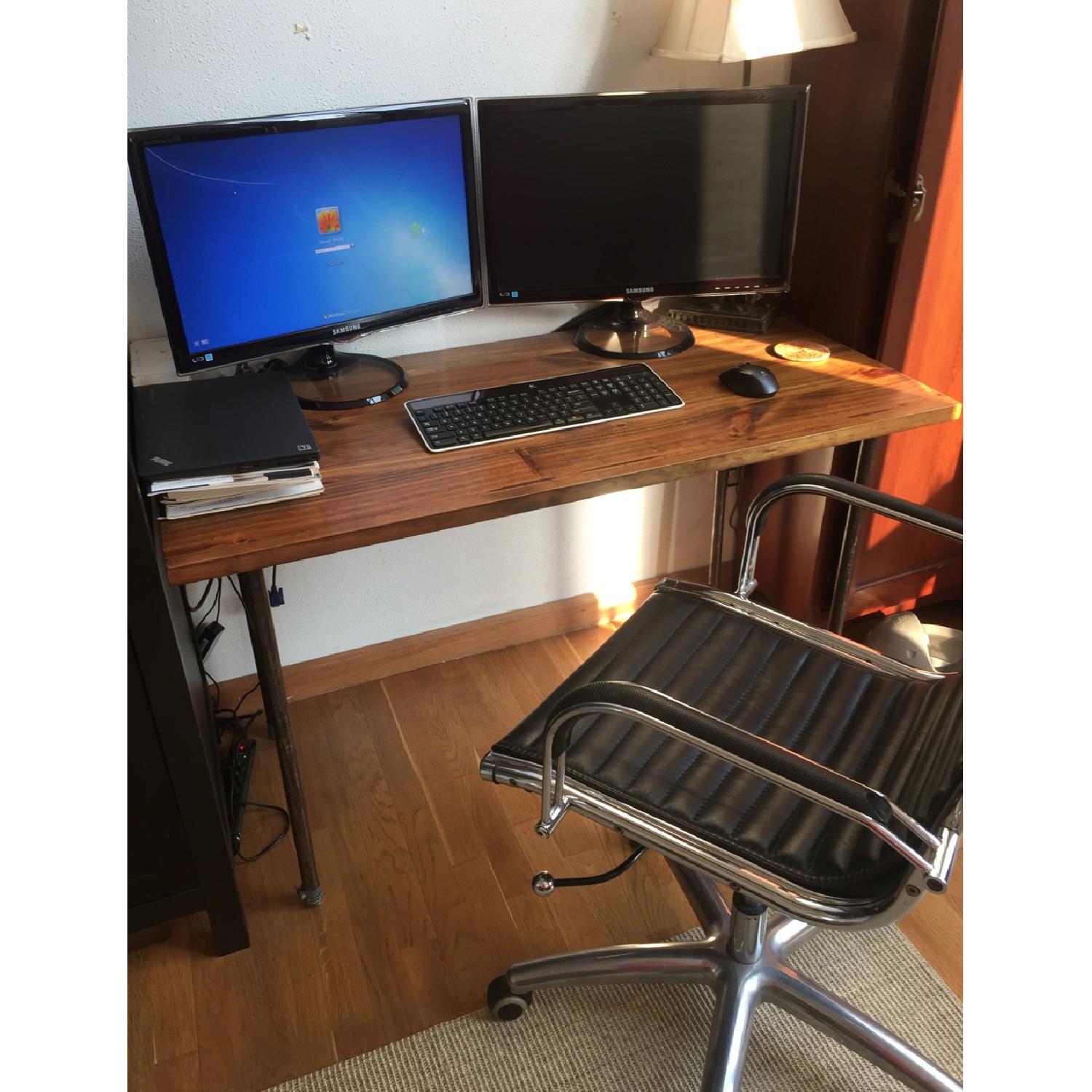 Custom Reclaimed Wood Desk with Pipe Legs & Task Chair AptDeco