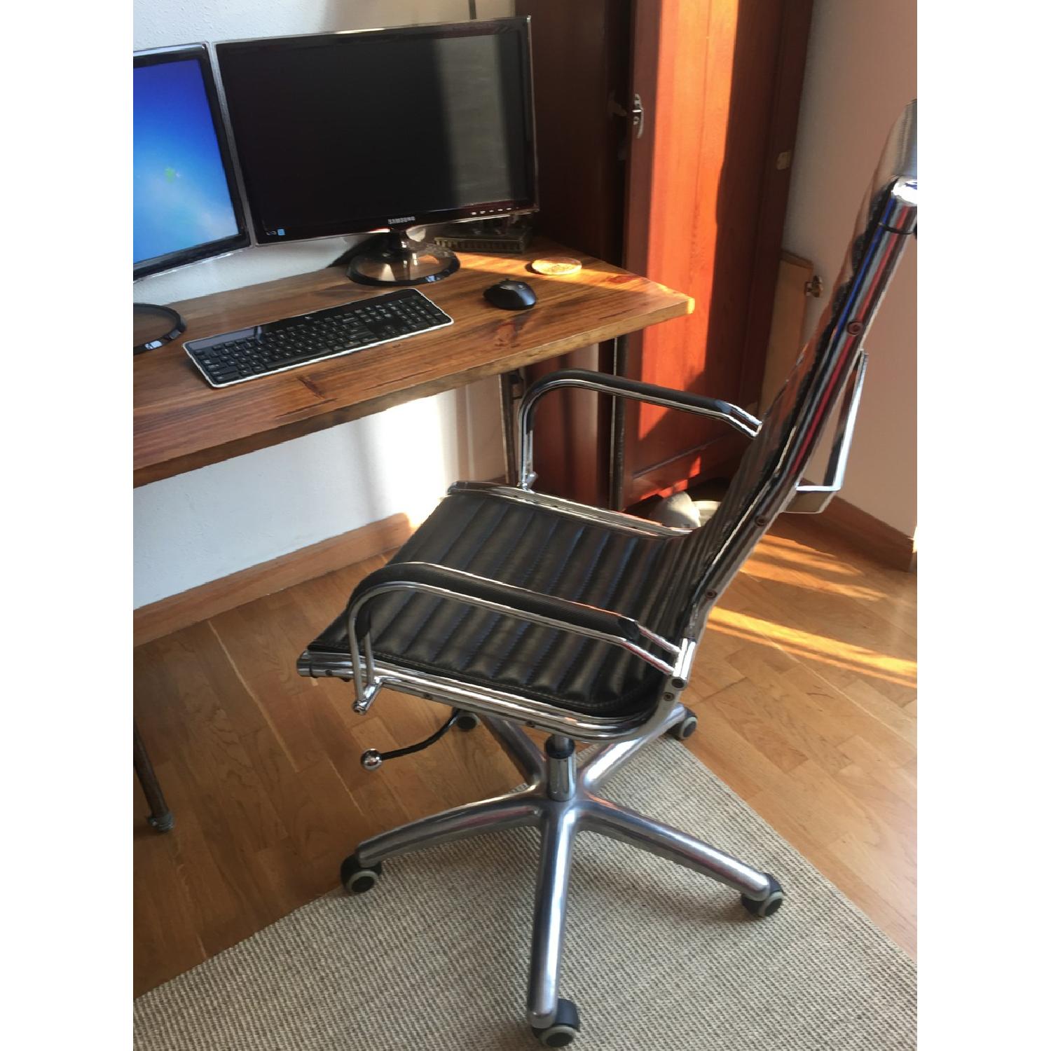 Custom Reclaimed Wood Desk with Pipe Legs & Task Chair AptDeco