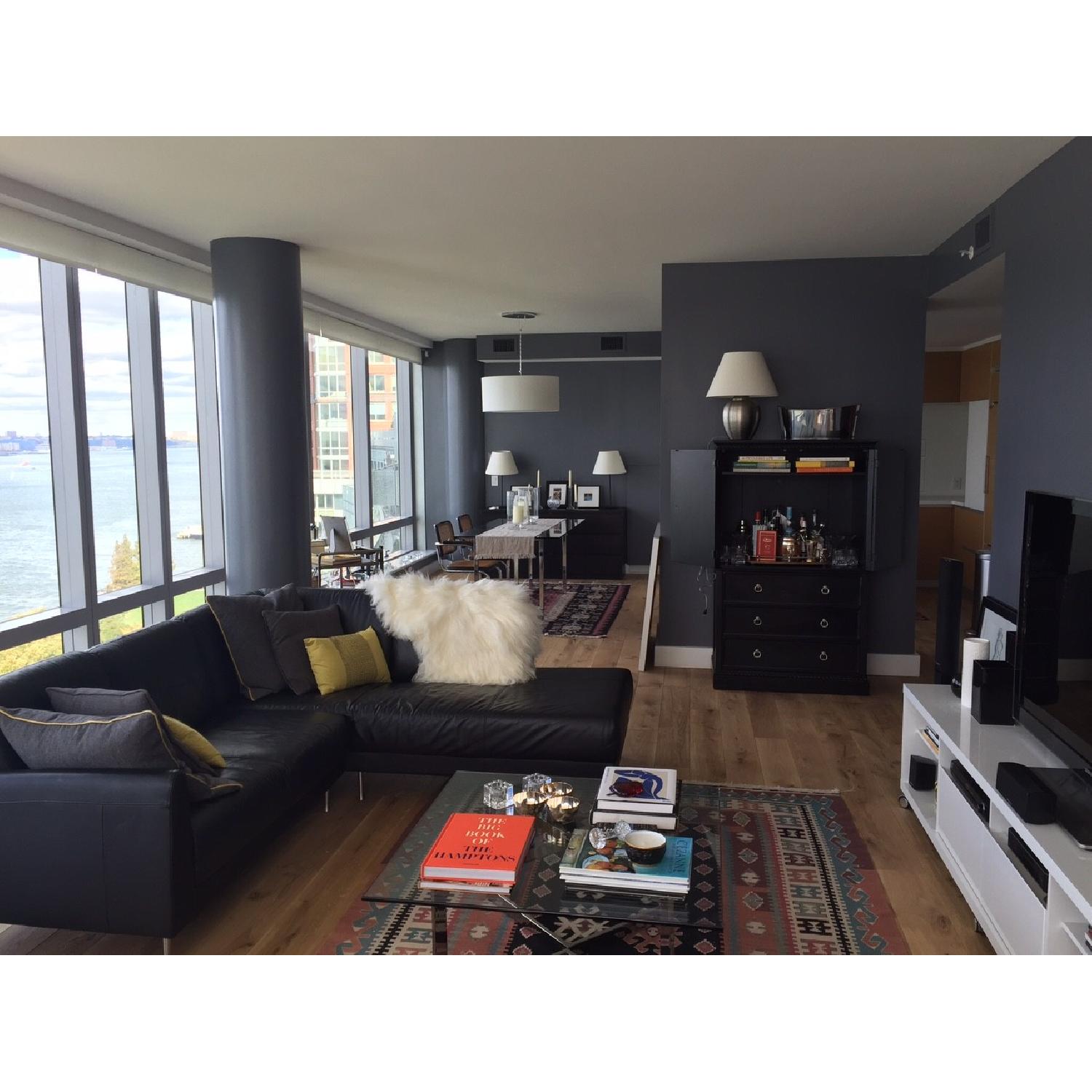 Ikea Black Leather Sectional - image-1