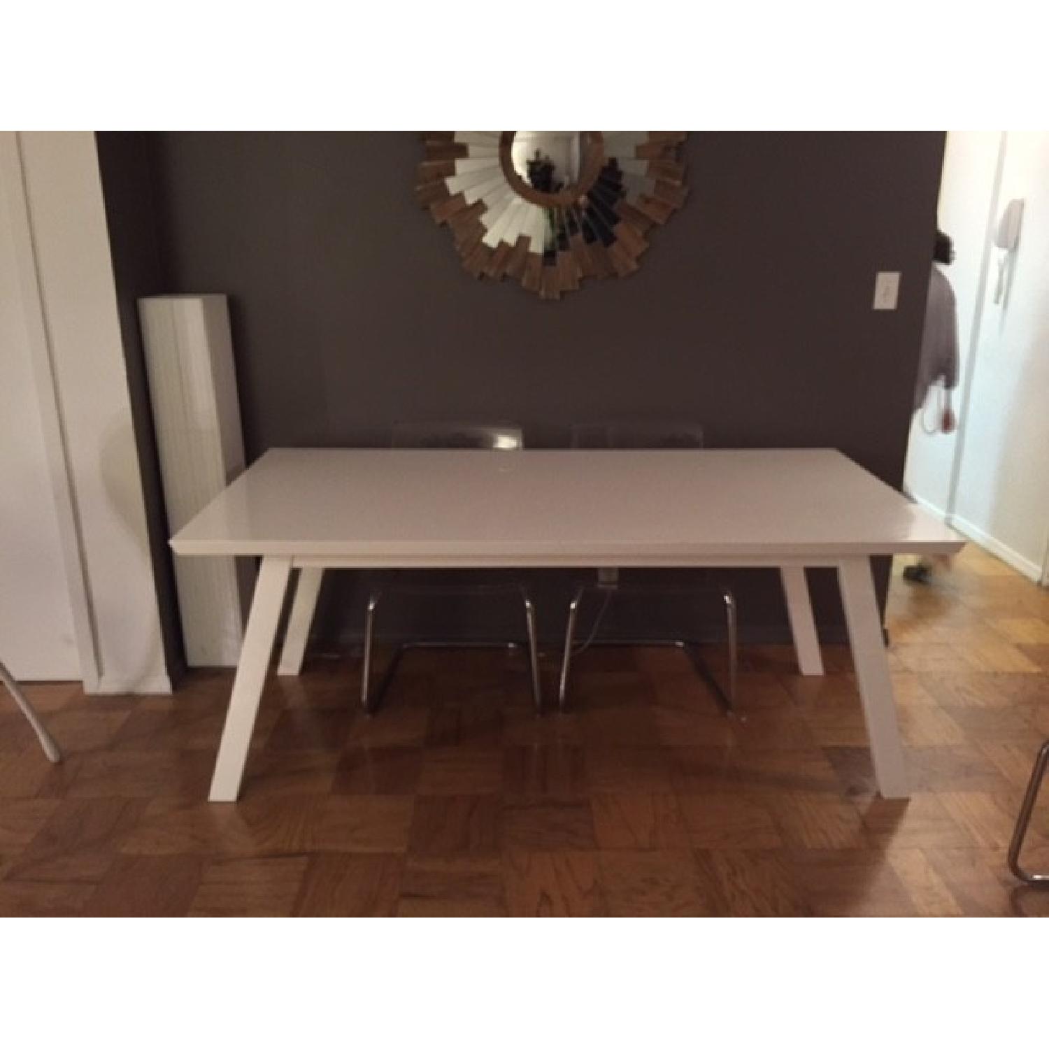 CB2 Modern White Lacquer Dining Table AptDeco