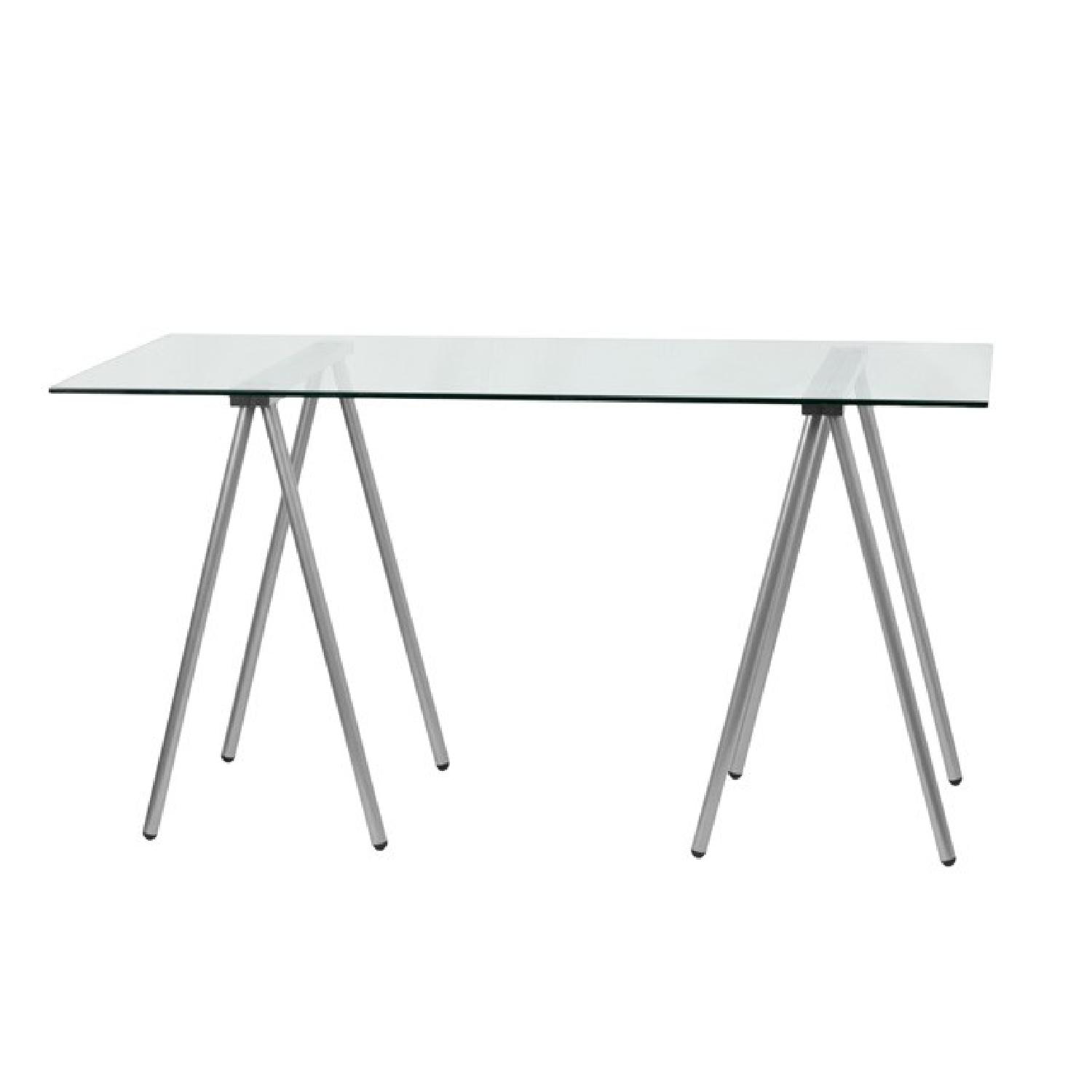 Glass Computer Desk with Silver Frame AptDeco