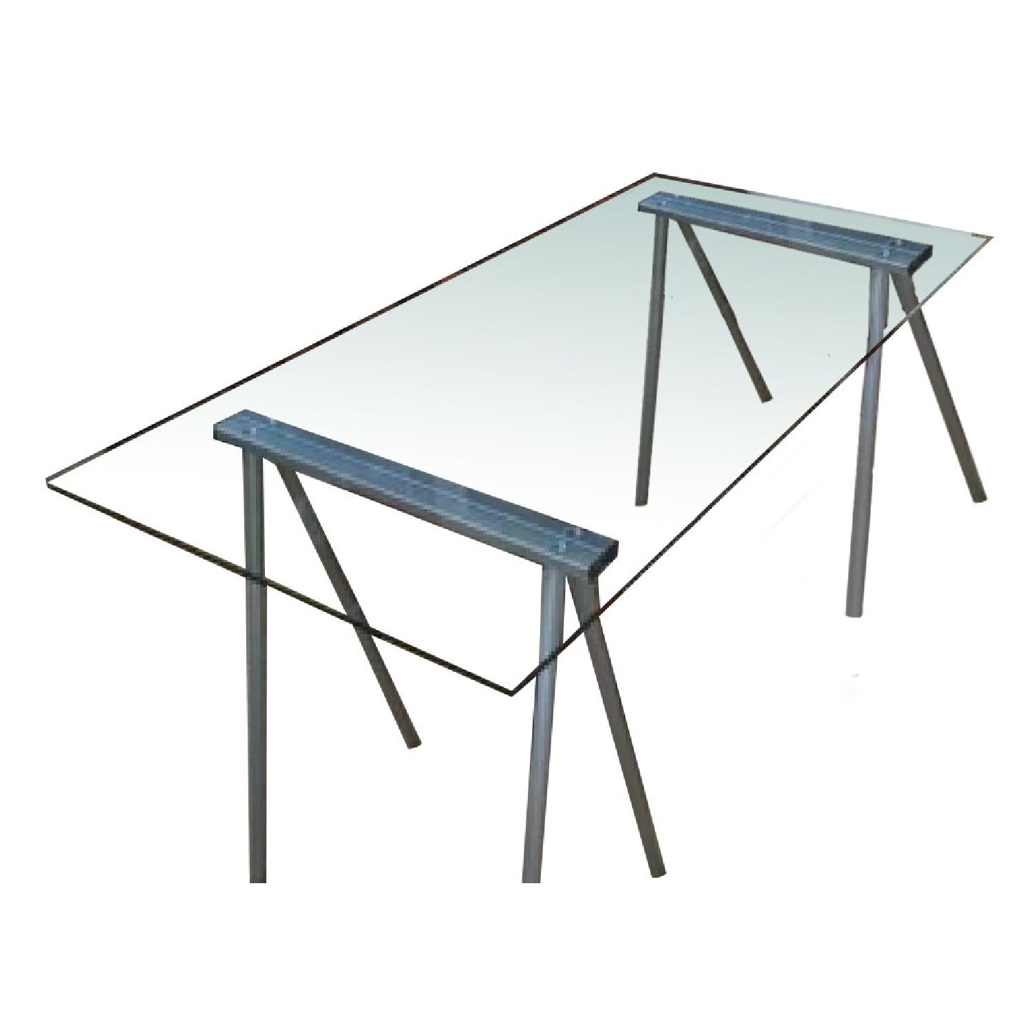 Glass Computer Desk with Silver Frame AptDeco