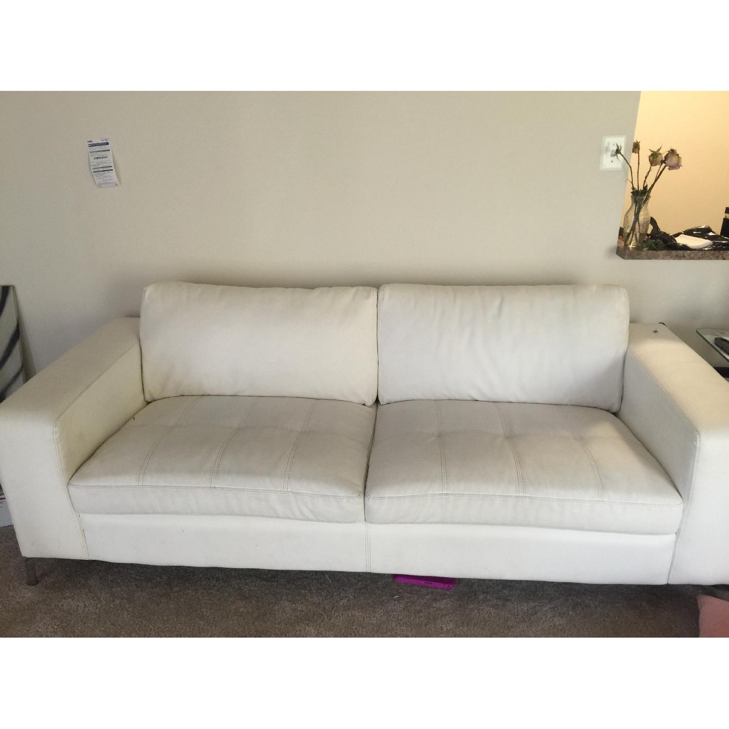 White Leather Sofa + Loveseat - image-1