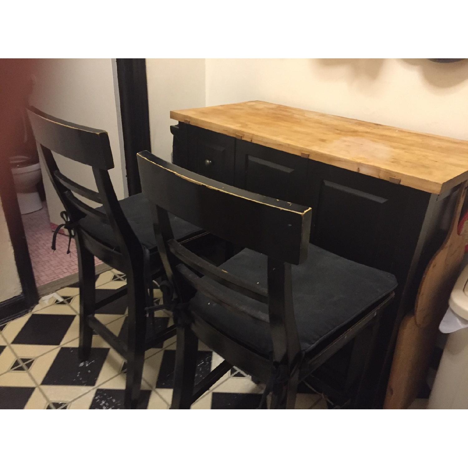 Crate & Barrel Butcher Block Top Island Bar w/ 2 Stools - image-1
