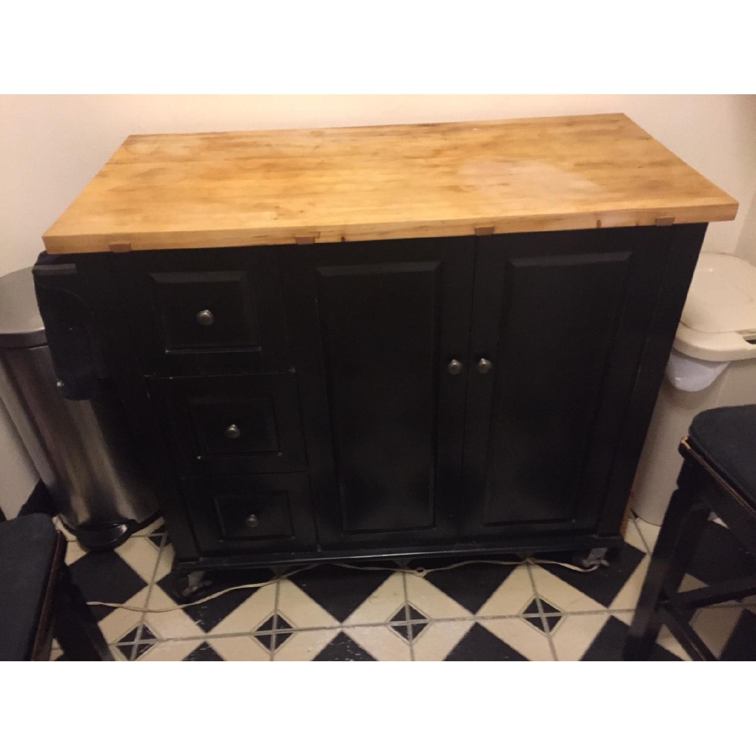 Crate & Barrel Butcher Block Top Island Bar w/ 2 Stools - image-2