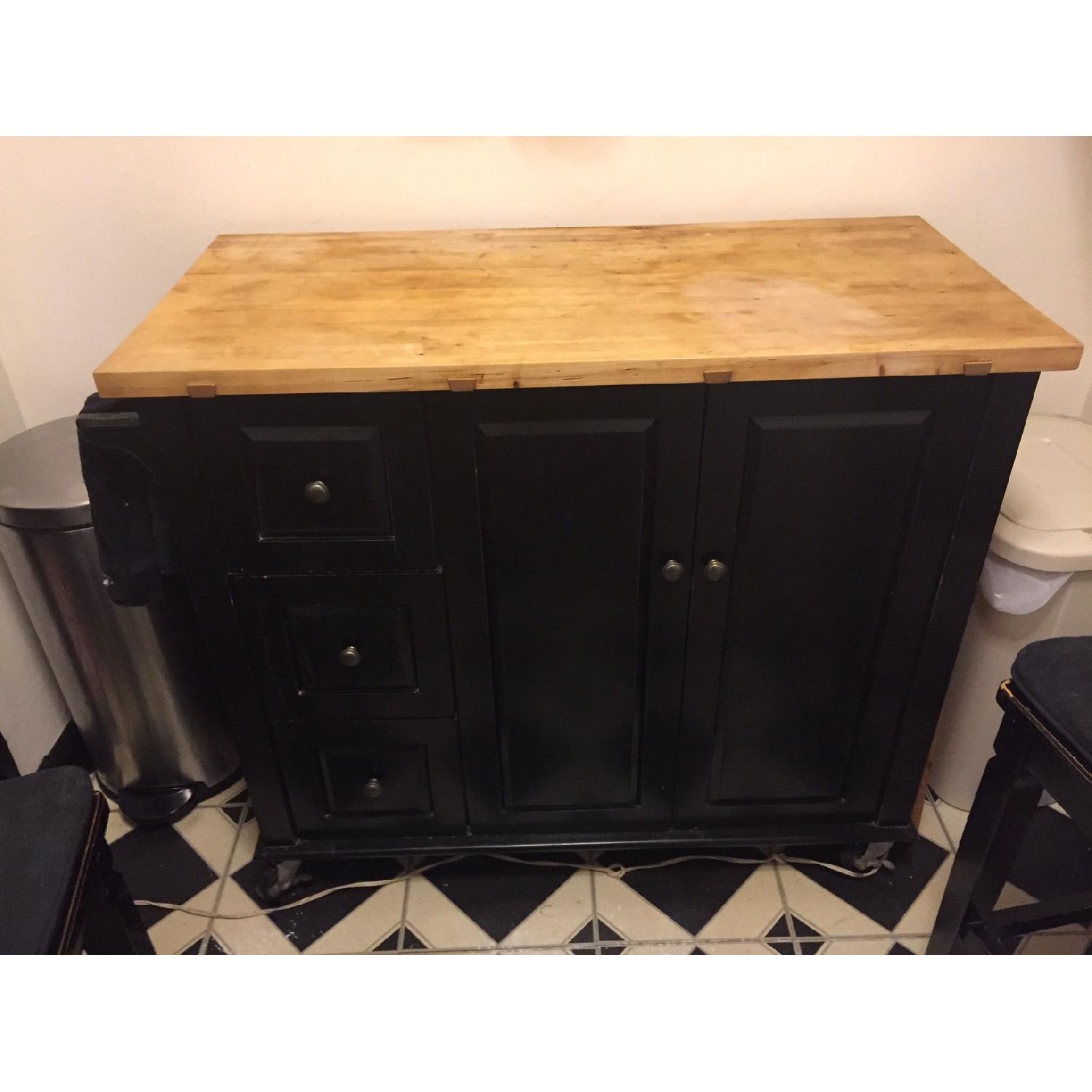 Crate & Barrel Butcher Block Top Island Bar w/ 2 Stools - image-3
