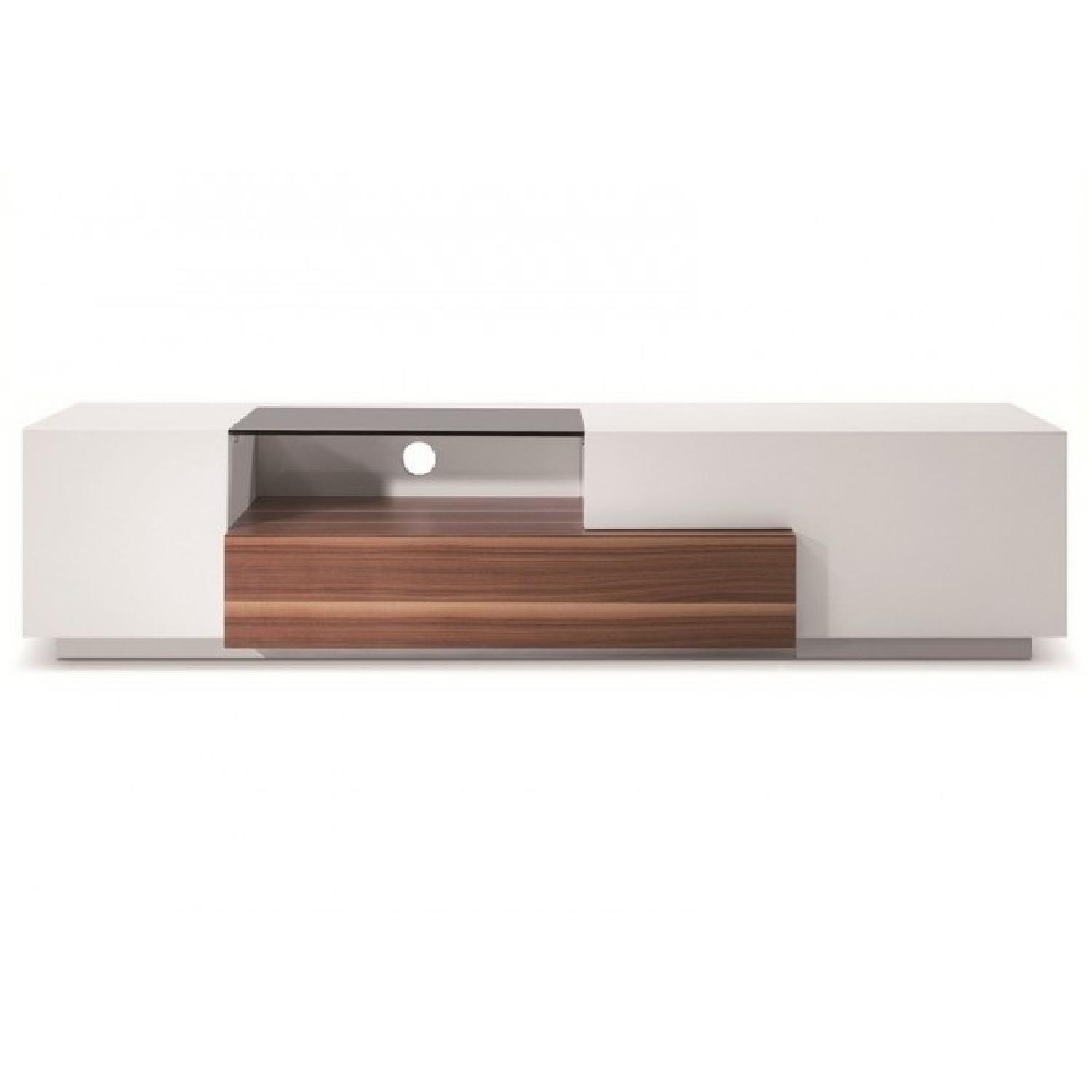 Walnut w/ White High Gloss Contemporary TV Stand - image-0