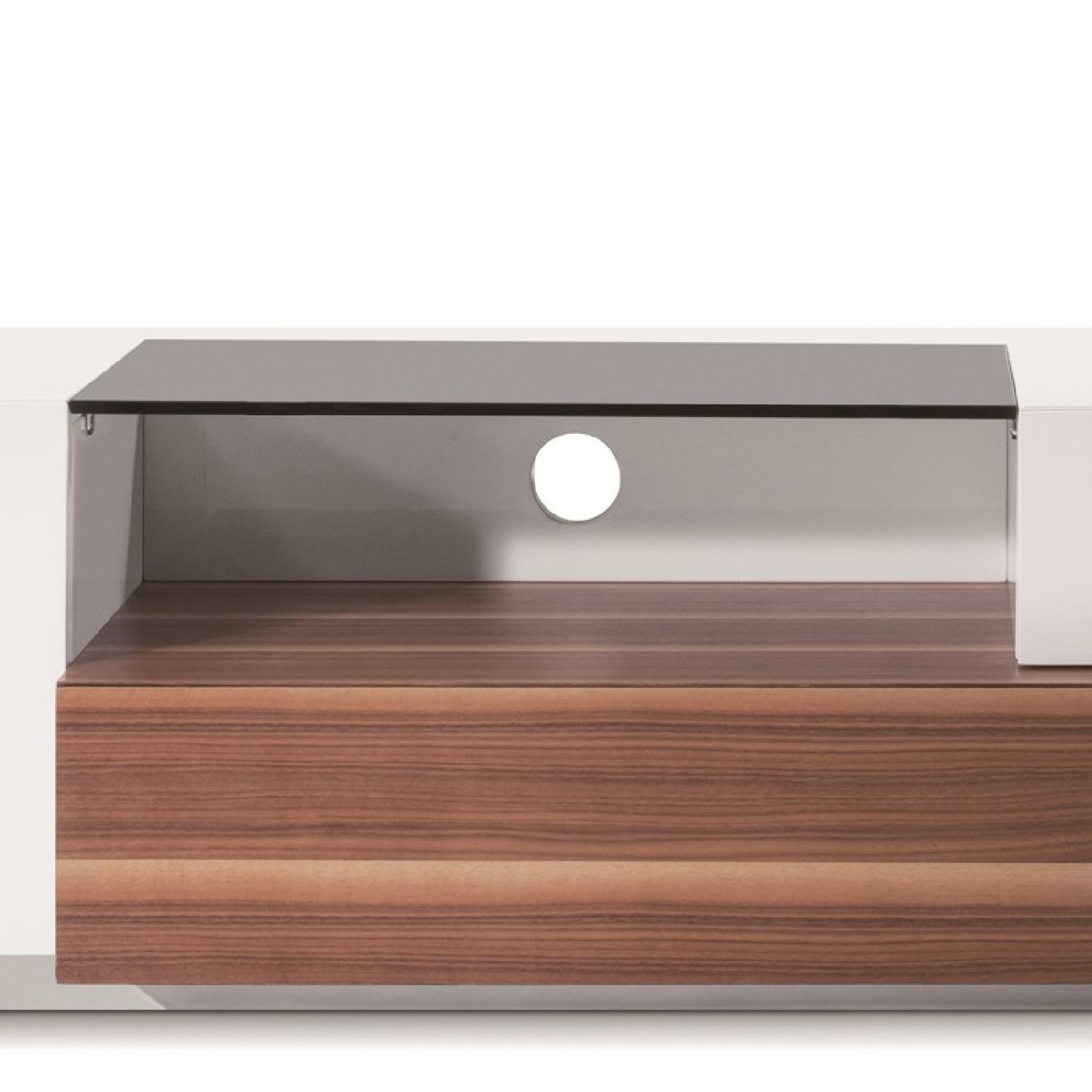 Walnut w/ White High Gloss Contemporary TV Stand - image-1