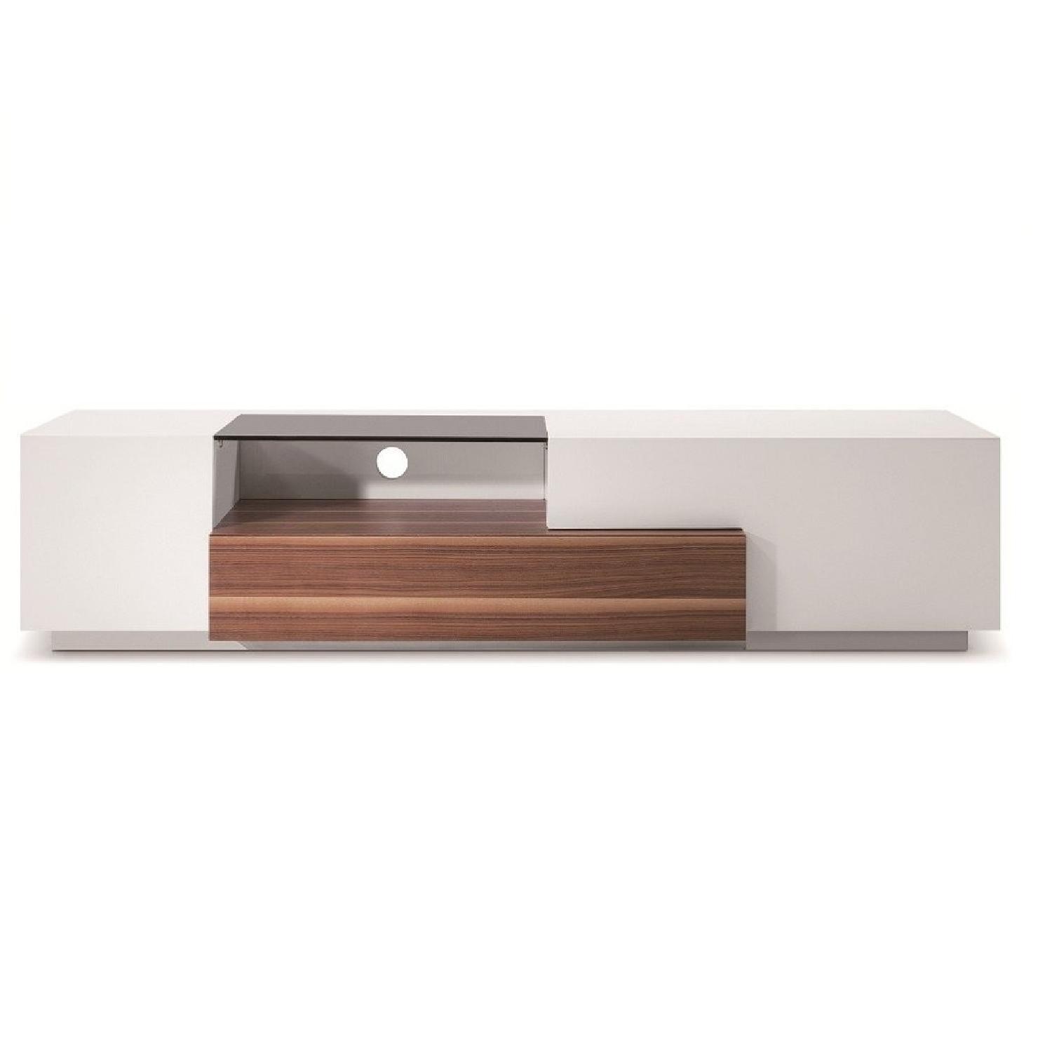 Walnut w/ White High Gloss Contemporary TV Stand - image-2