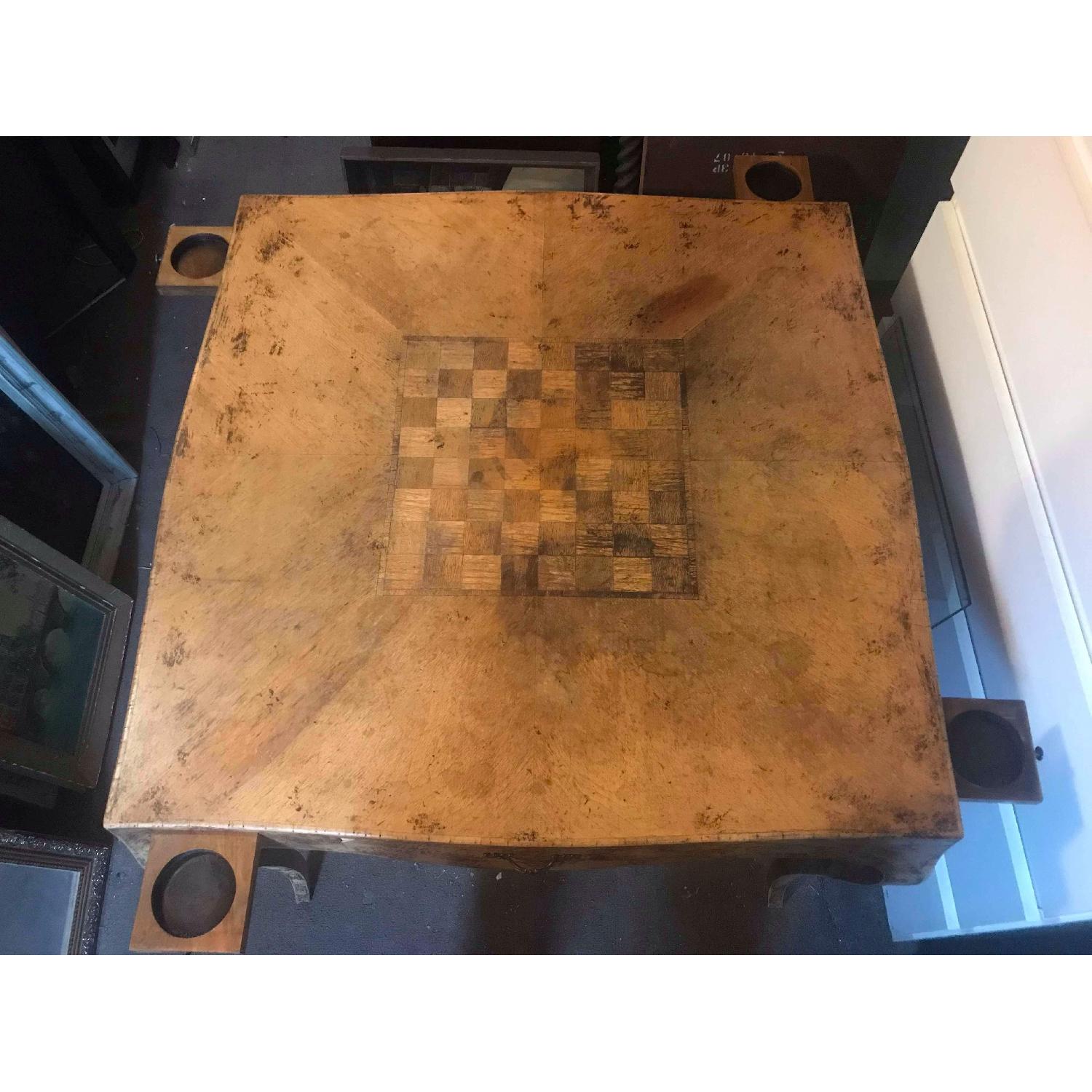 Vintage Chess & Checkers Game Table w/ 4 Drink Holders - image-10