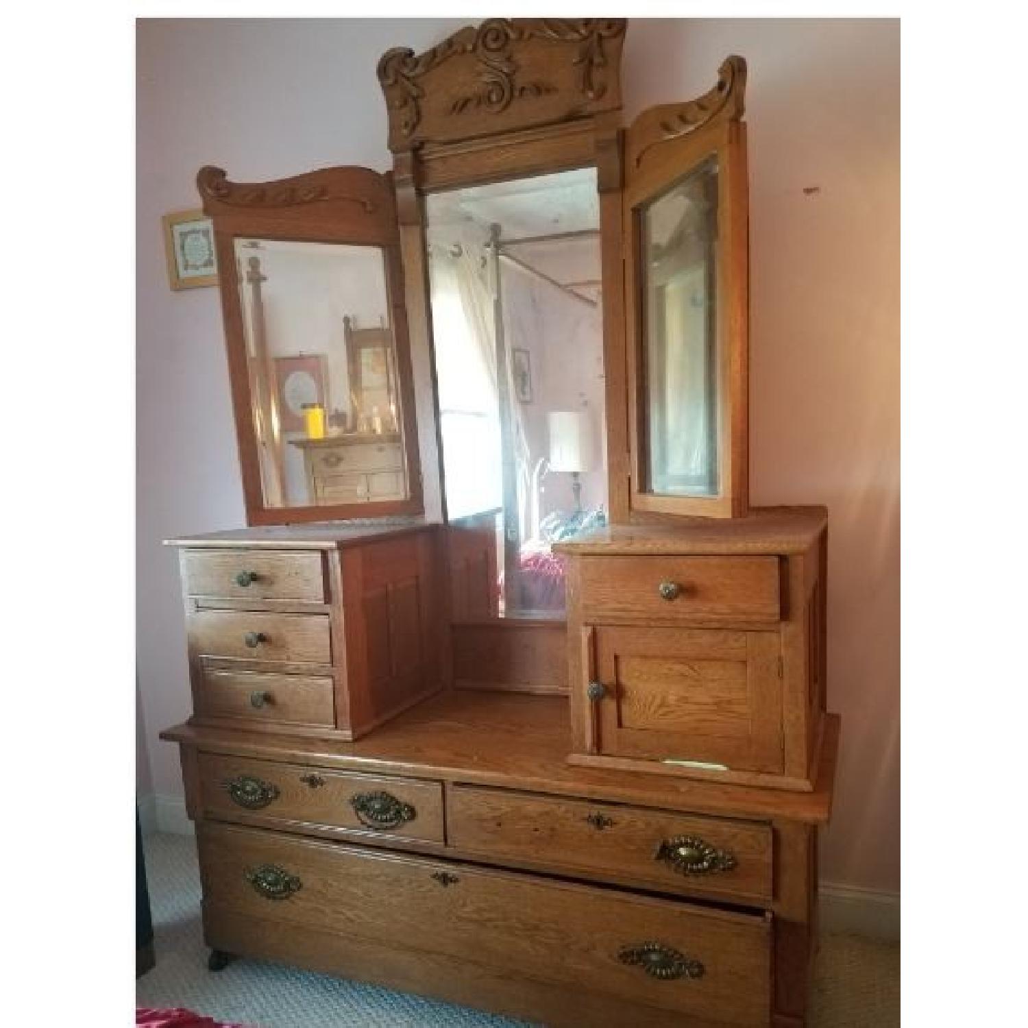 Vintage Solid Oak Dresser w/ Mirror AptDeco