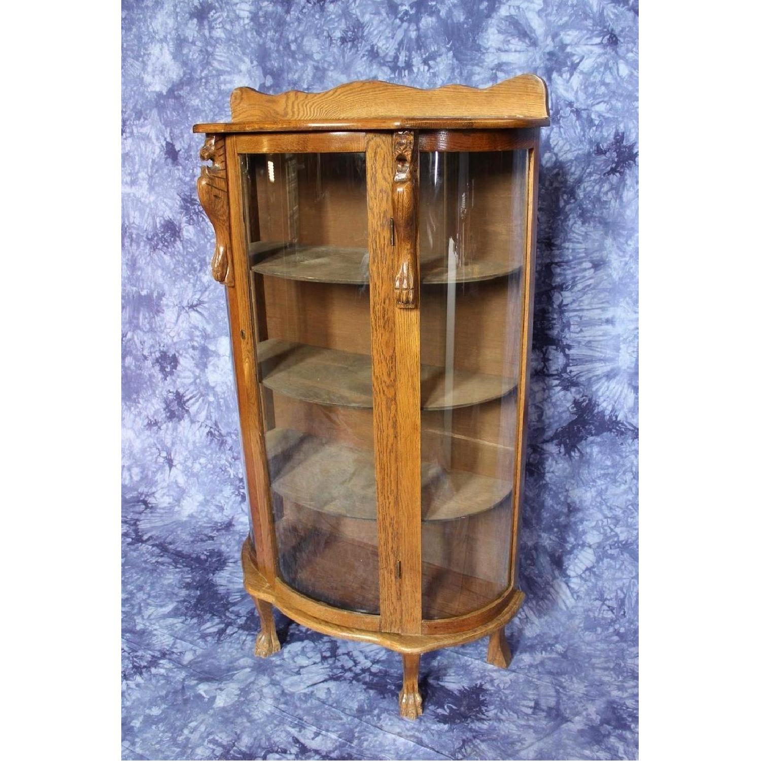 1900s Antique Oak Curved Curio/China Cabinet - image-1