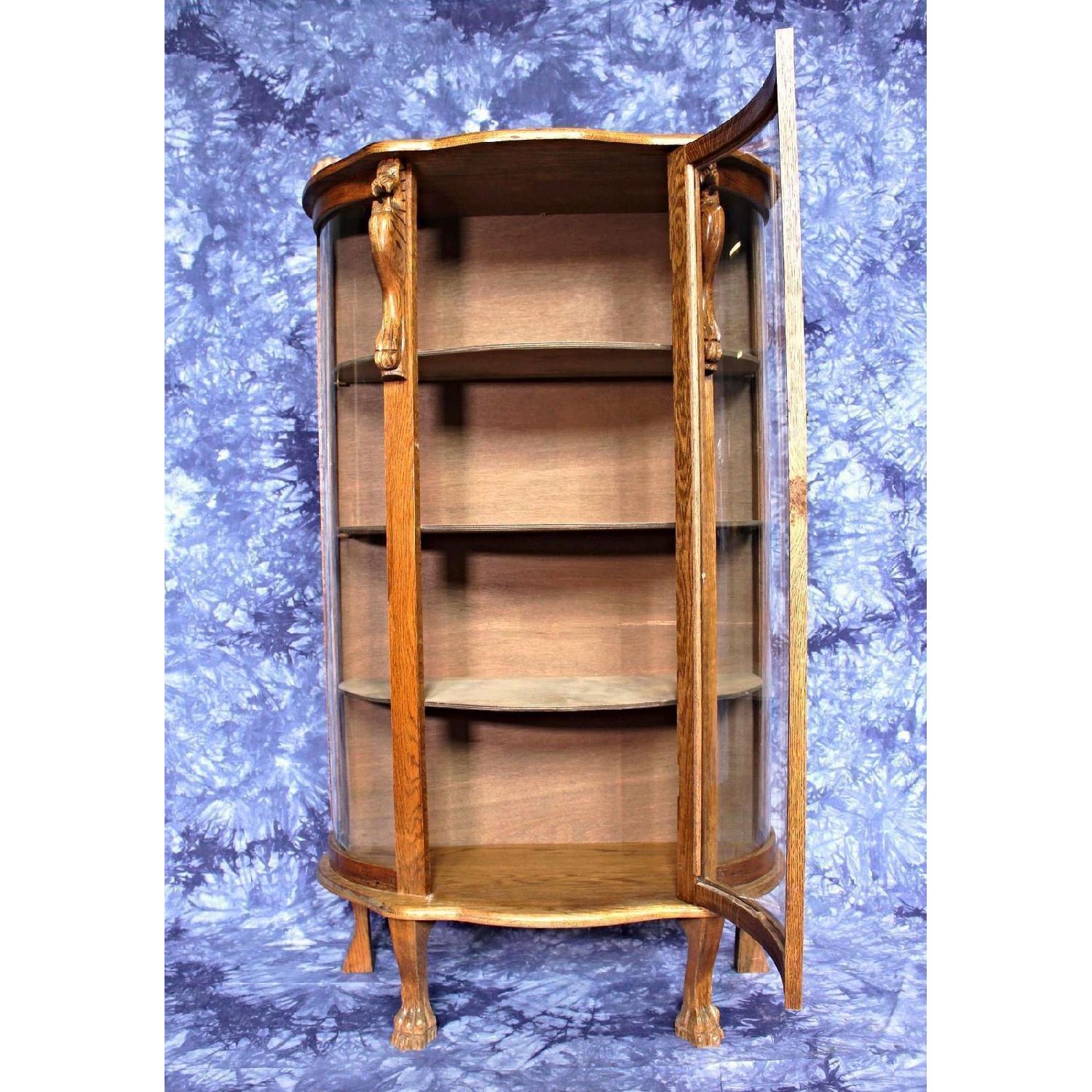 1900s Antique Oak Curved Curio/China Cabinet - image-3