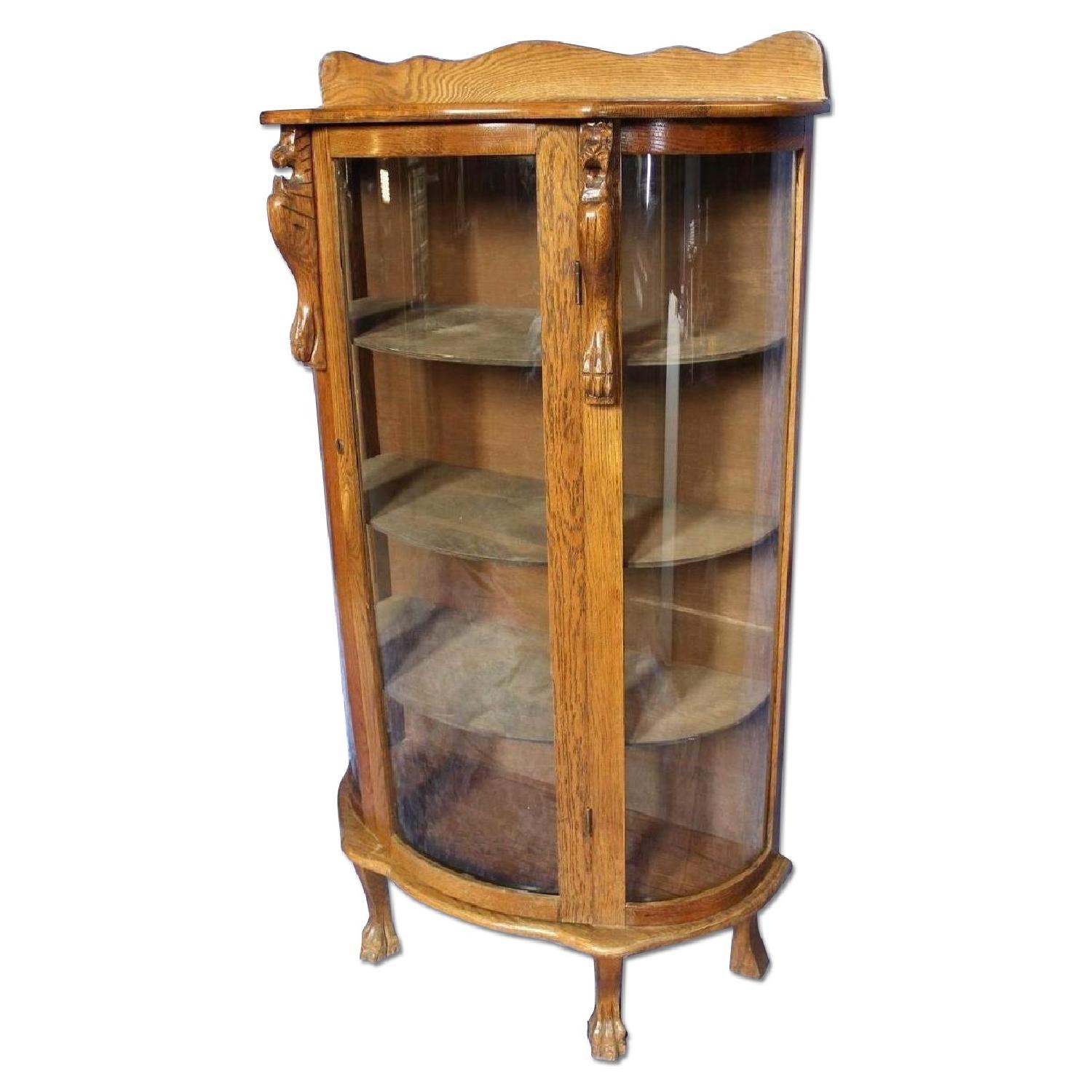 1900s Antique Oak Curved Curio/China Cabinet - image-7