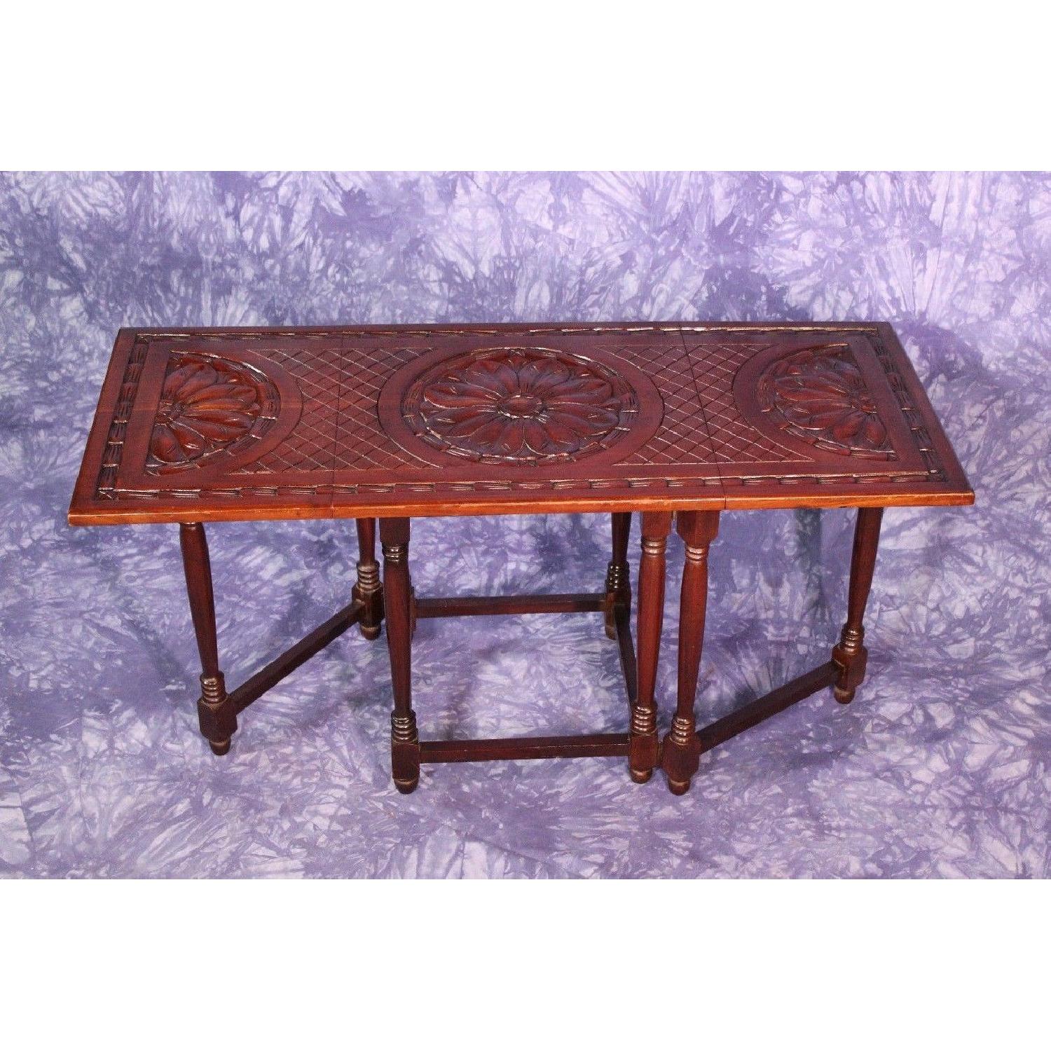 Vintage Modern Hand Carved Mahogany Drop Leaf Gateleg Table - image-3