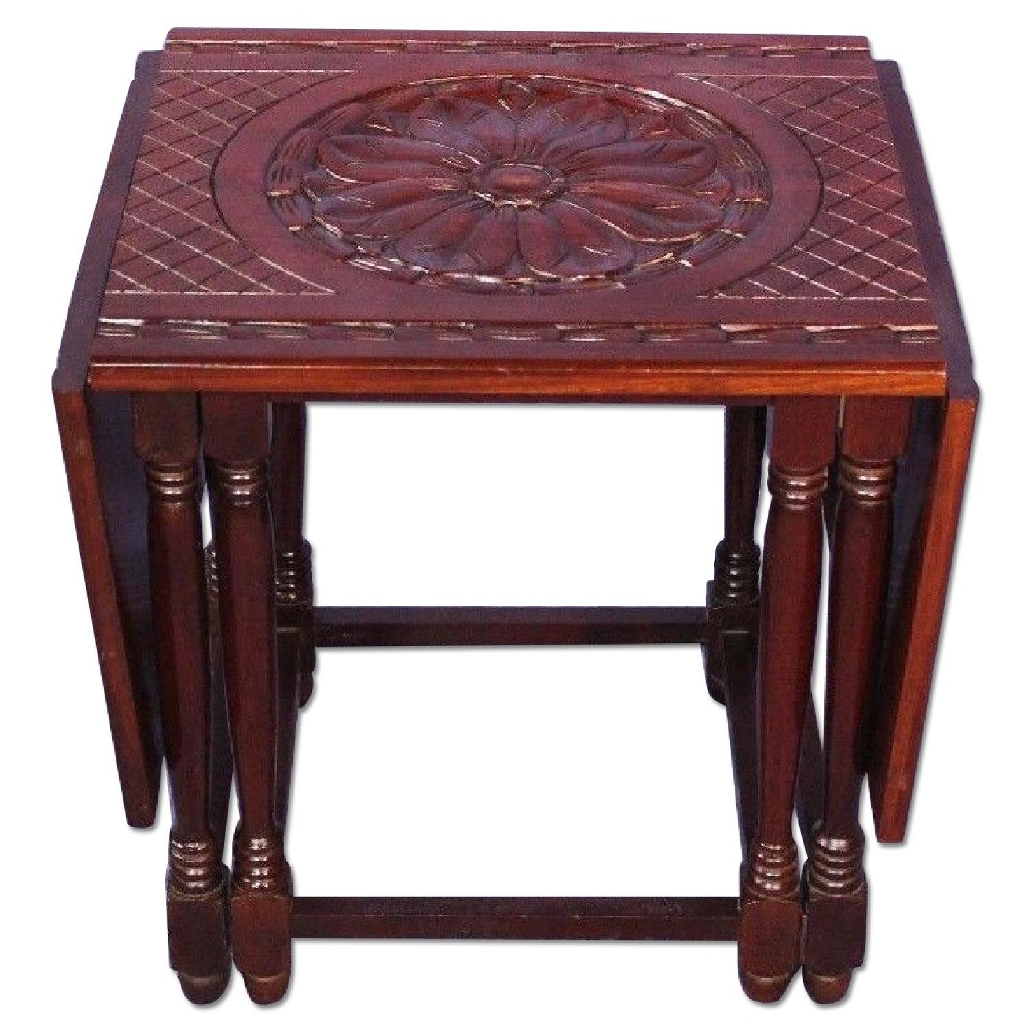 Vintage Modern Hand Carved Mahogany Drop Leaf Gateleg Table - image-6