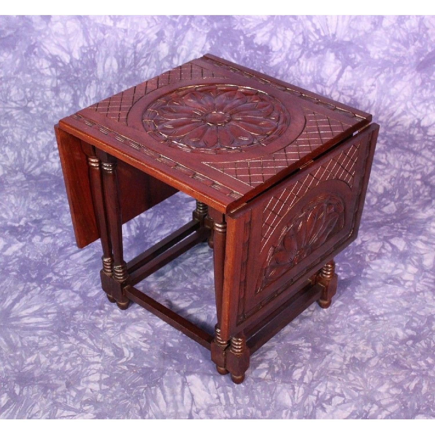 Vintage Modern Hand Carved Mahogany Drop Leaf Gateleg Table - image-10