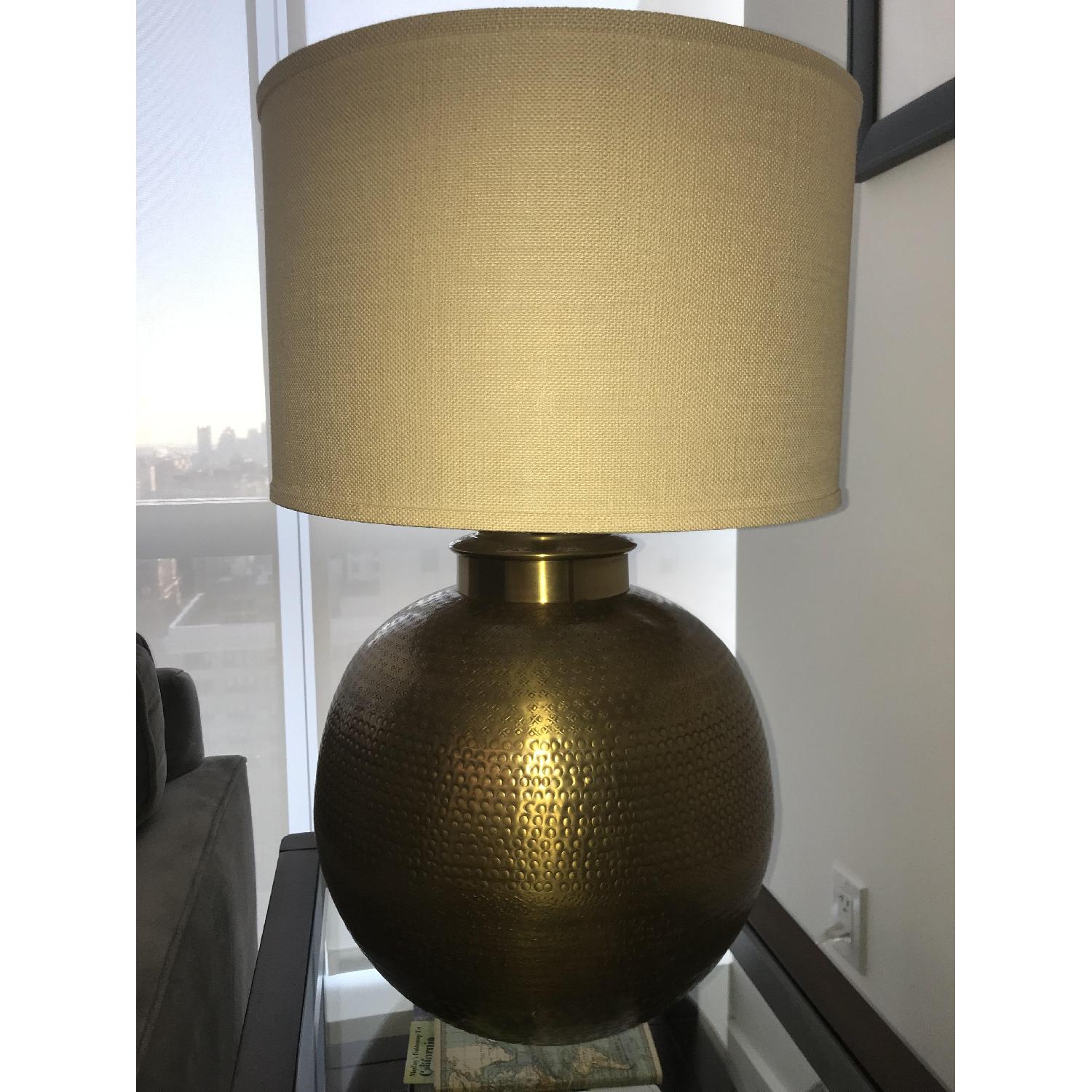 Pottery Barn Nori Hammered Table Lamp w/ Burlap Drum Shade - image-3