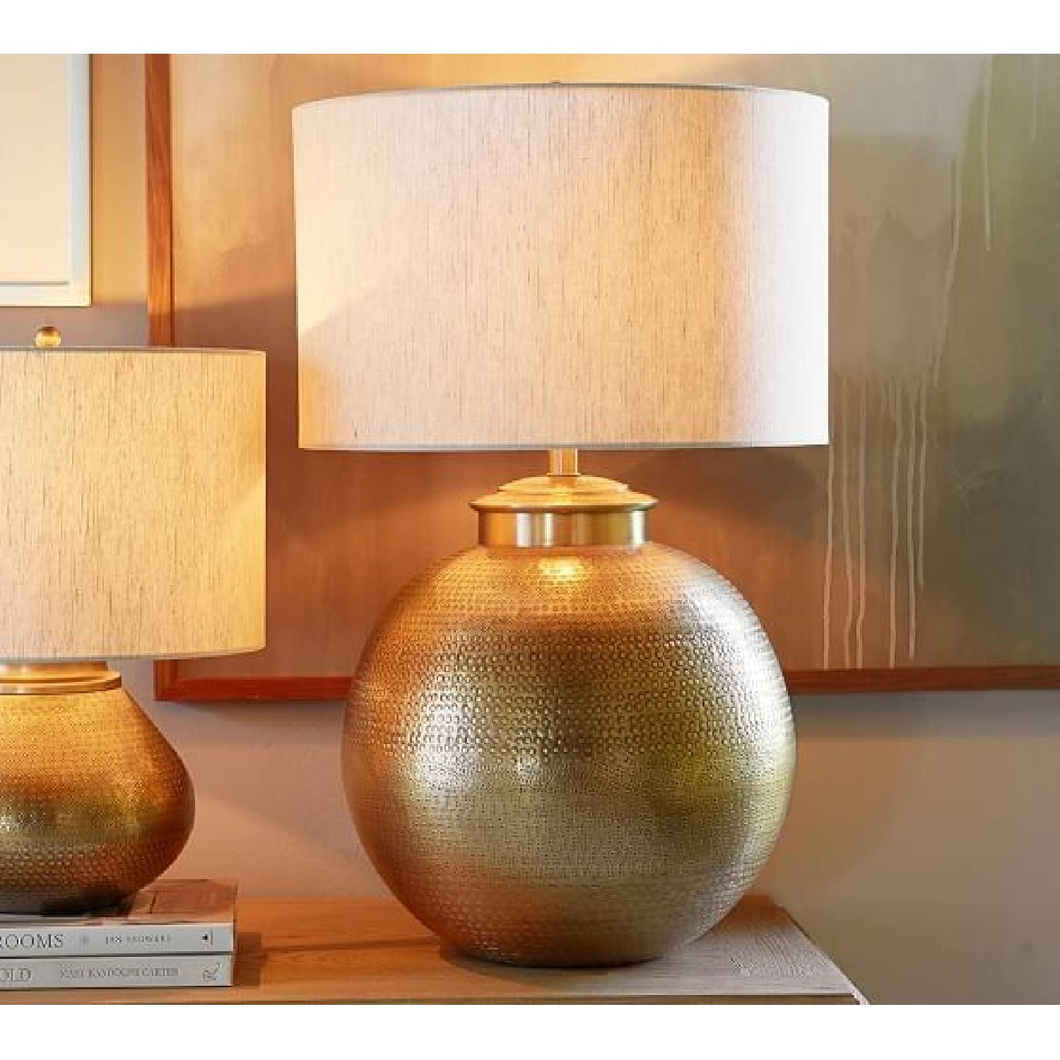 Pottery Barn Nori Hammered Table Lamp w/ Burlap Drum Shade - image-9