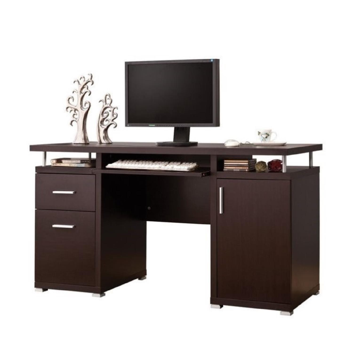 Contemporary Cappuccino Wood Keyboard Tray Computer Desk - image-2