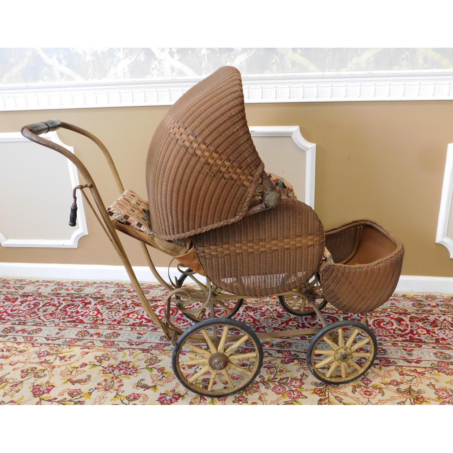 Antique Victorian Wicker Baby Stroller Carriage - AptDeco