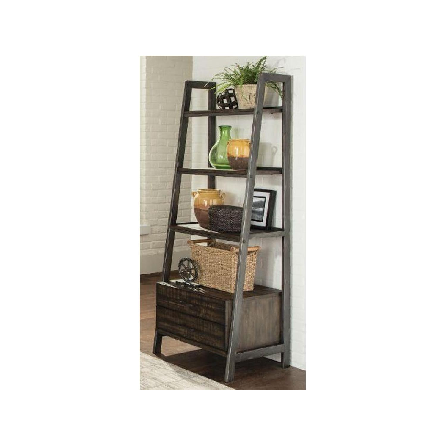 Rustic Bookcase w/ Metal Frame & Wood Shelves & Two Drawers AptDeco