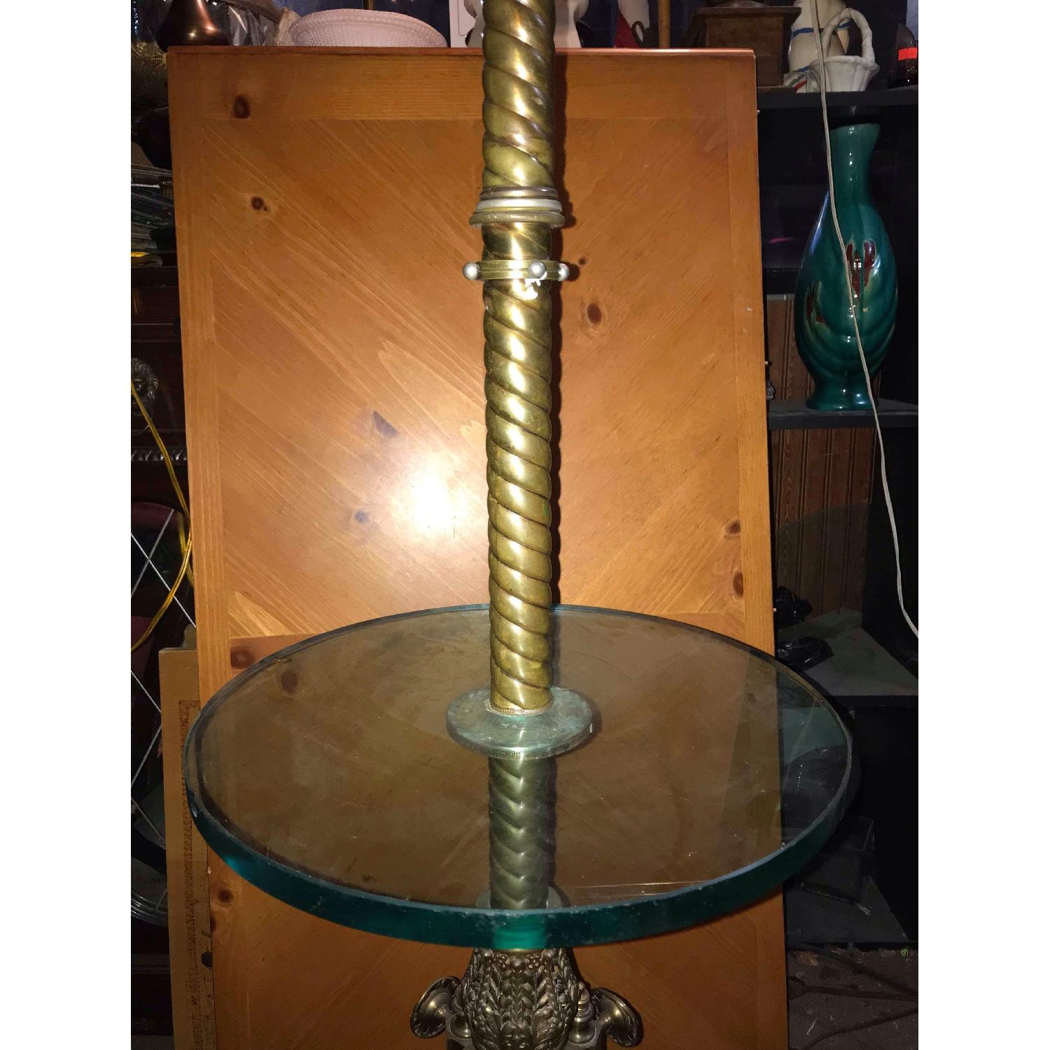 Vintage Brass Floor Lamp w/ Glass Table - image-9