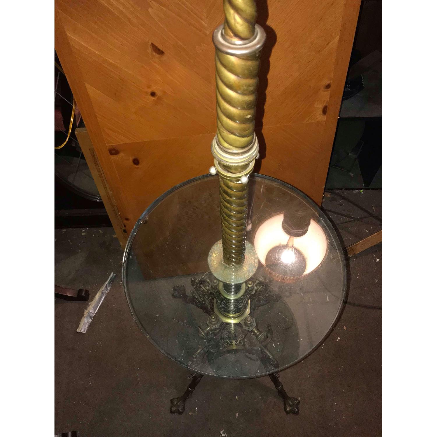 Vintage Brass Floor Lamp w/ Glass Table - image-10