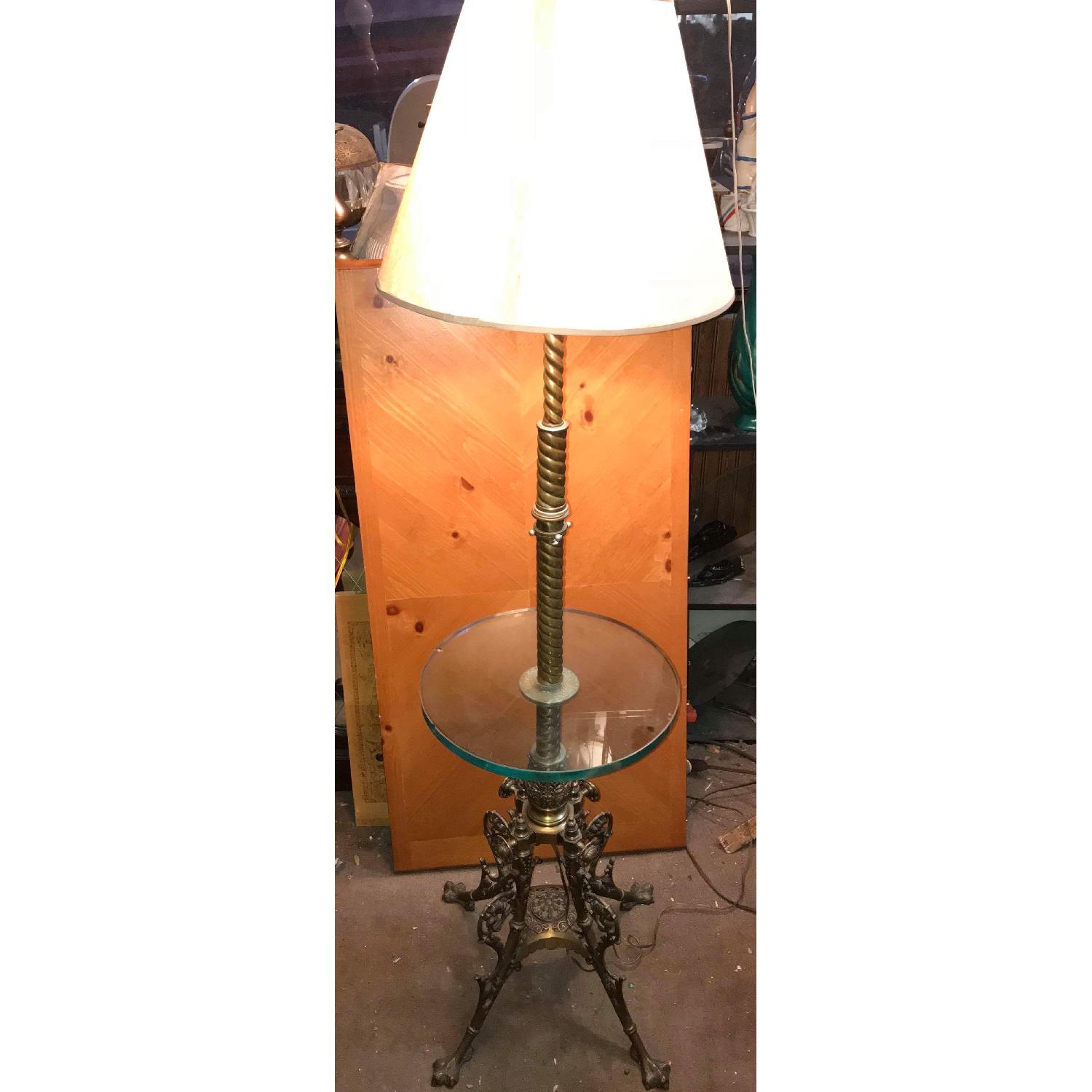 Vintage Brass Floor Lamp w/ Glass Table - image-13