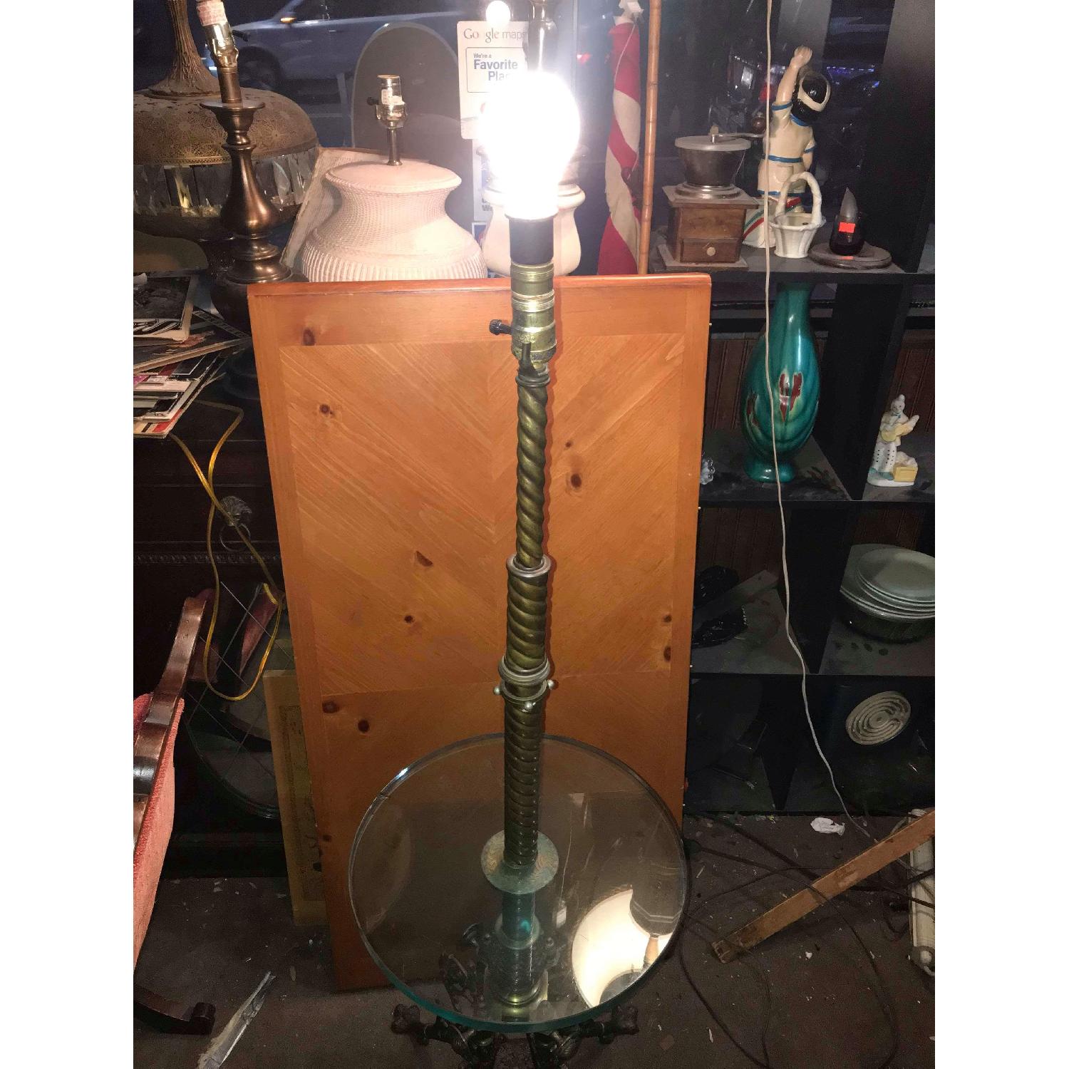 Vintage Brass Floor Lamp w/ Glass Table - image-15