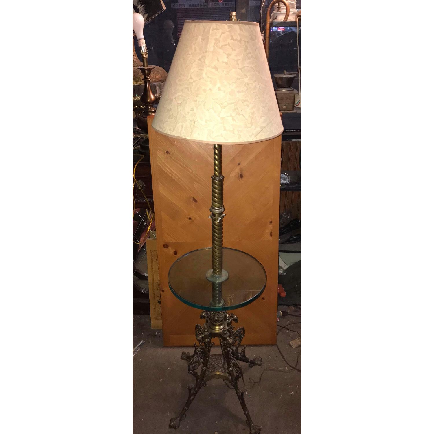 Vintage Brass Floor Lamp w/ Glass Table - image-17