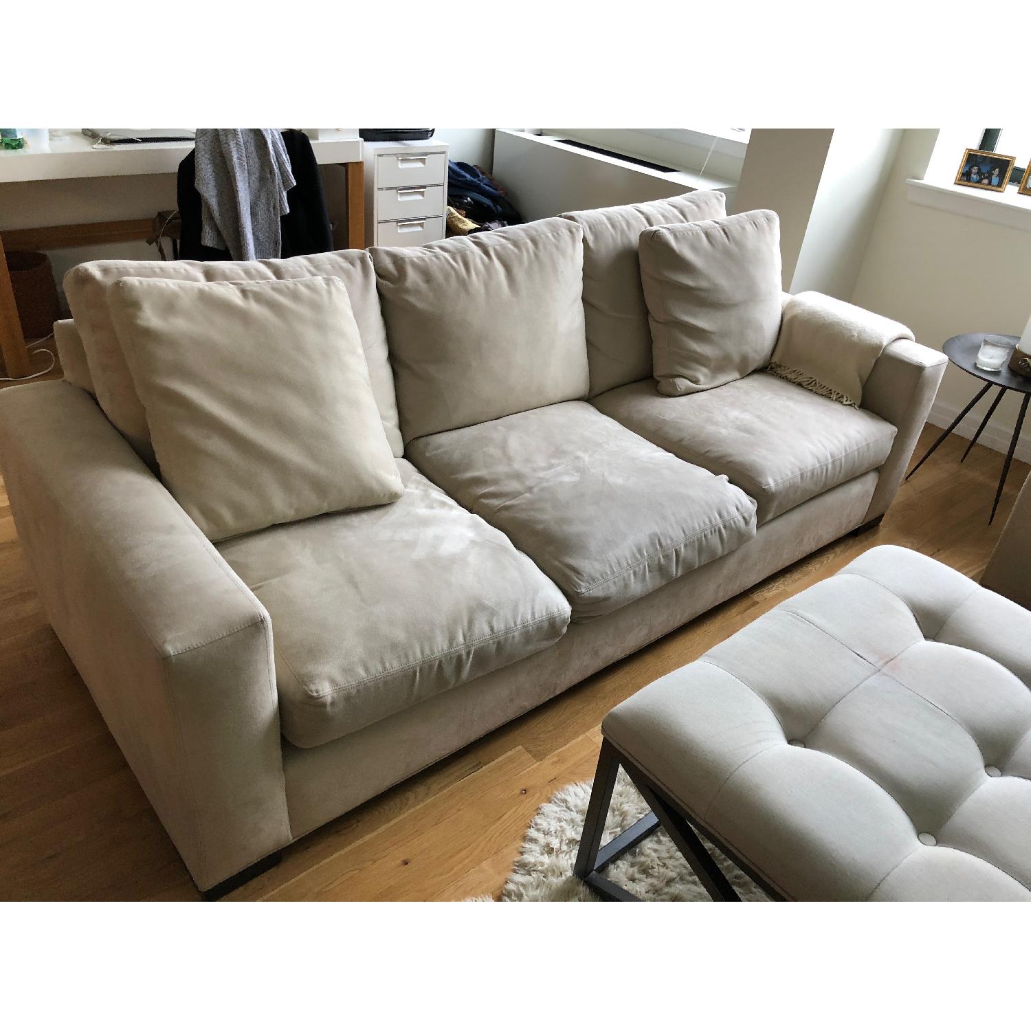 Crate & Barrel Neutral Suede Sofa - image-1