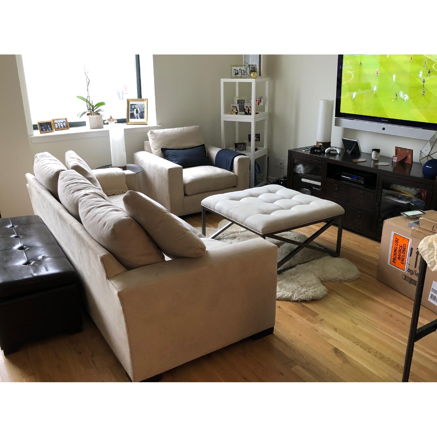 Crate & Barrel Neutral Suede Sofa - image-2