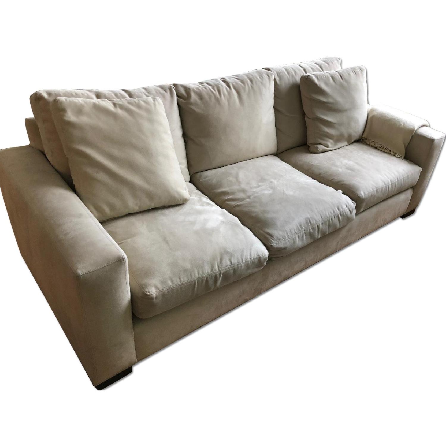Crate & Barrel Neutral Suede Sofa - image-0