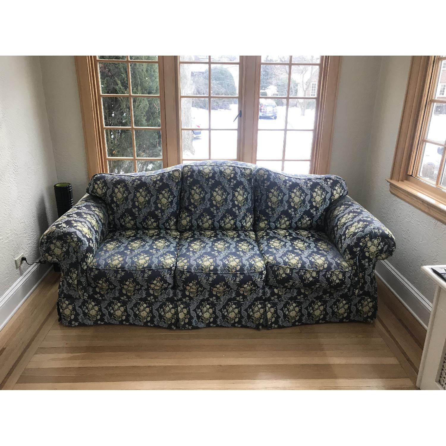 Drexel Navy Floral Victorian Sofa - image-1