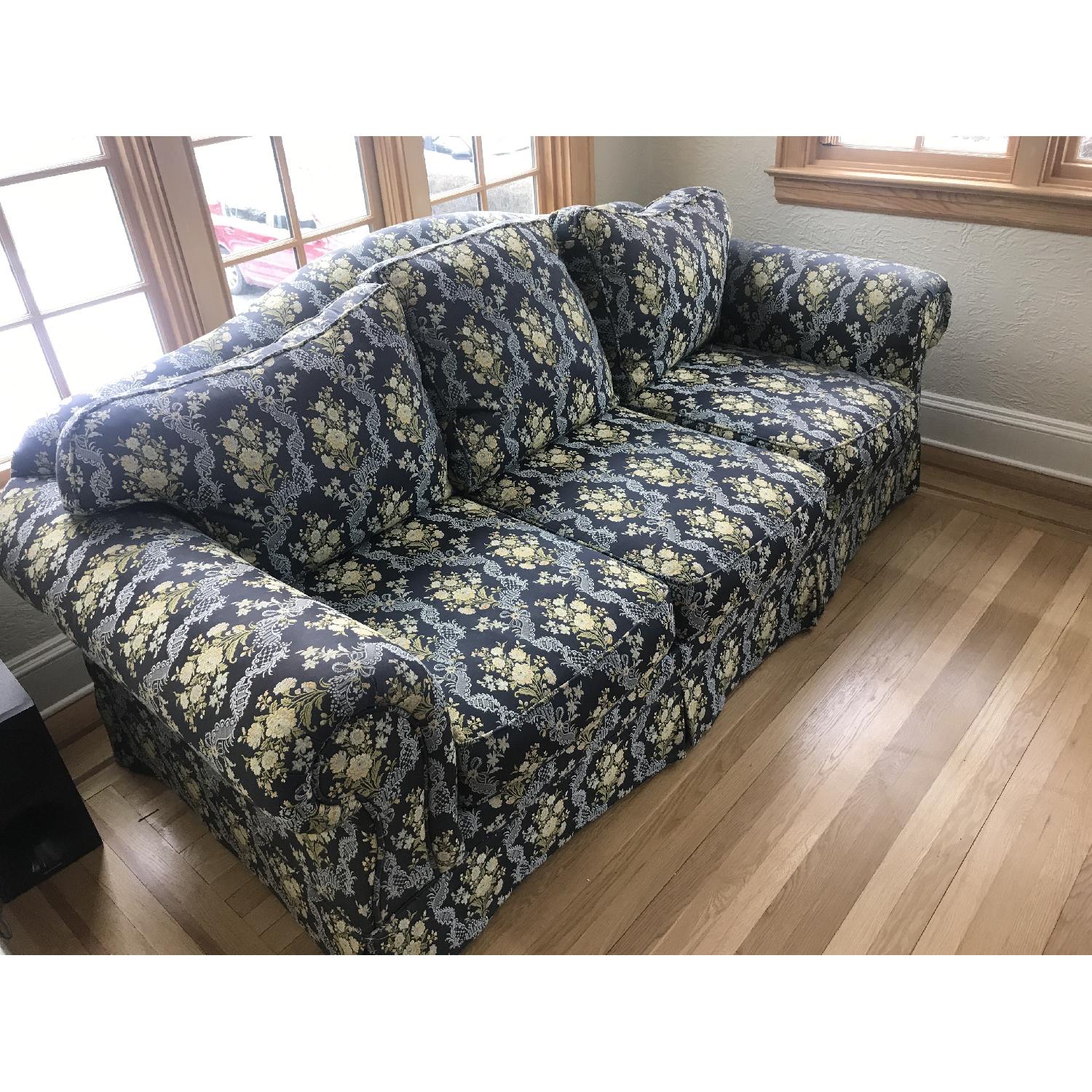 Drexel Navy Floral Victorian Sofa - image-2