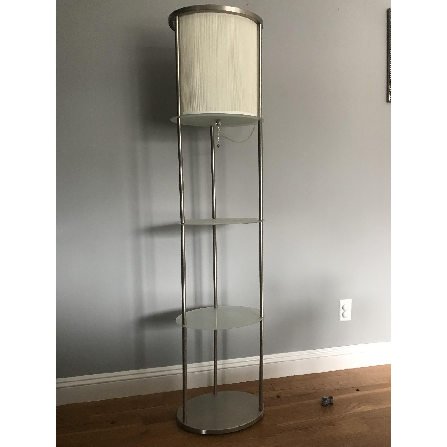 Brushed Steel Floor Lamp w/ Glass Shelves AptDeco