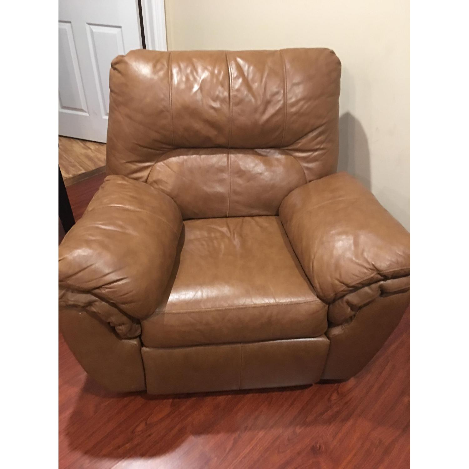 Raymour & Flanigan Honey Brown Leather Recliner - image-1