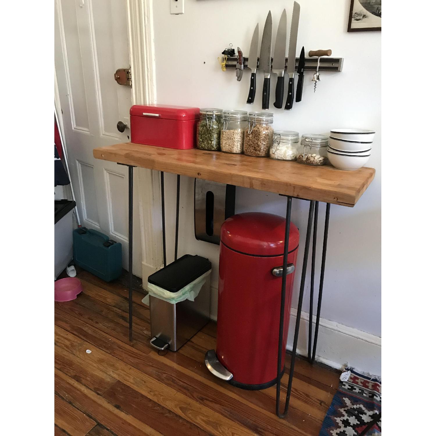 Counter Height Butcher Block Side Table w/ Hairpin Legs - image-1