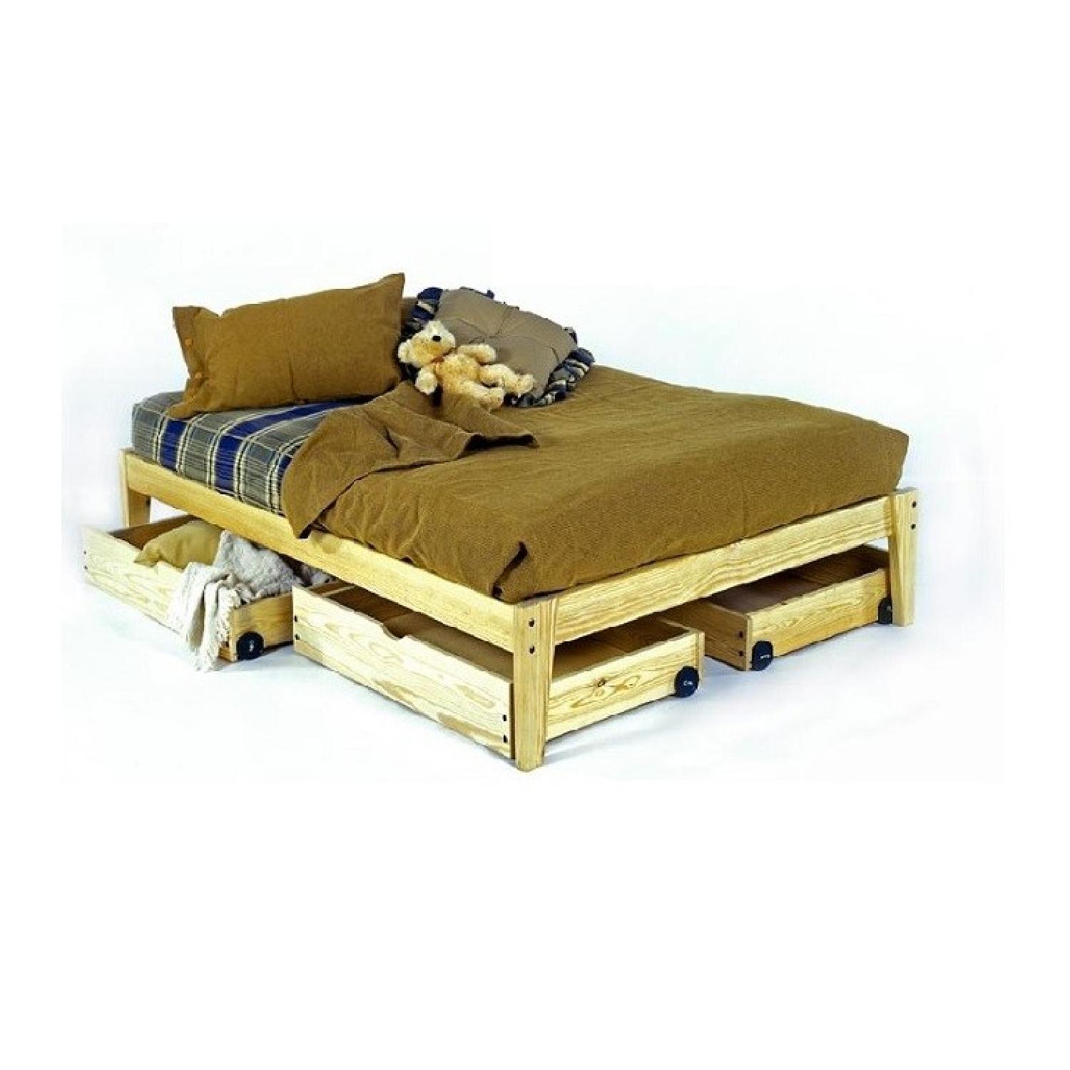 Room Doctor Pine Platform Bed w/ Rolling Storage Drawers AptDeco