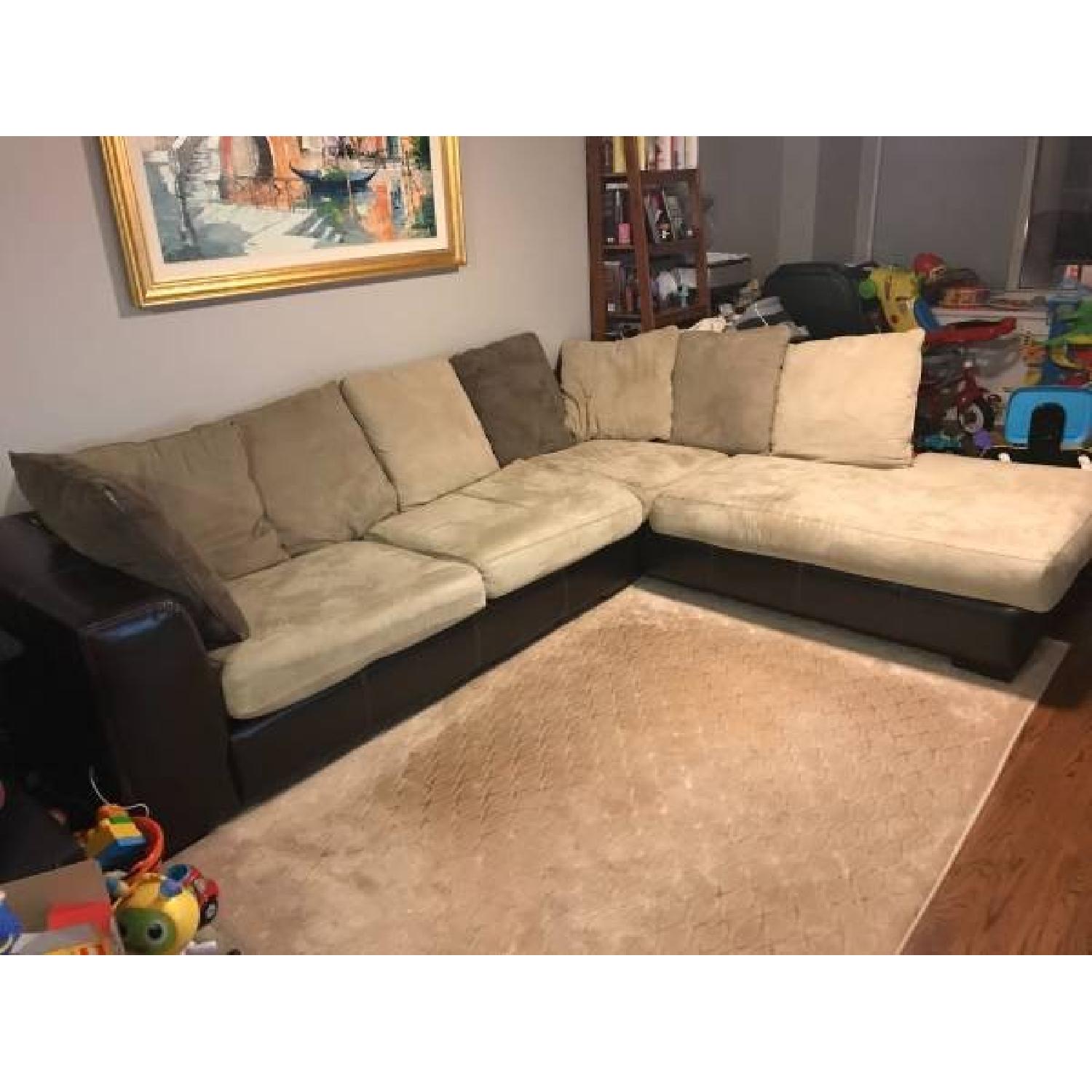 Klaussner Furniture Light Brown Faux Leather Sectional Sofa - image-1