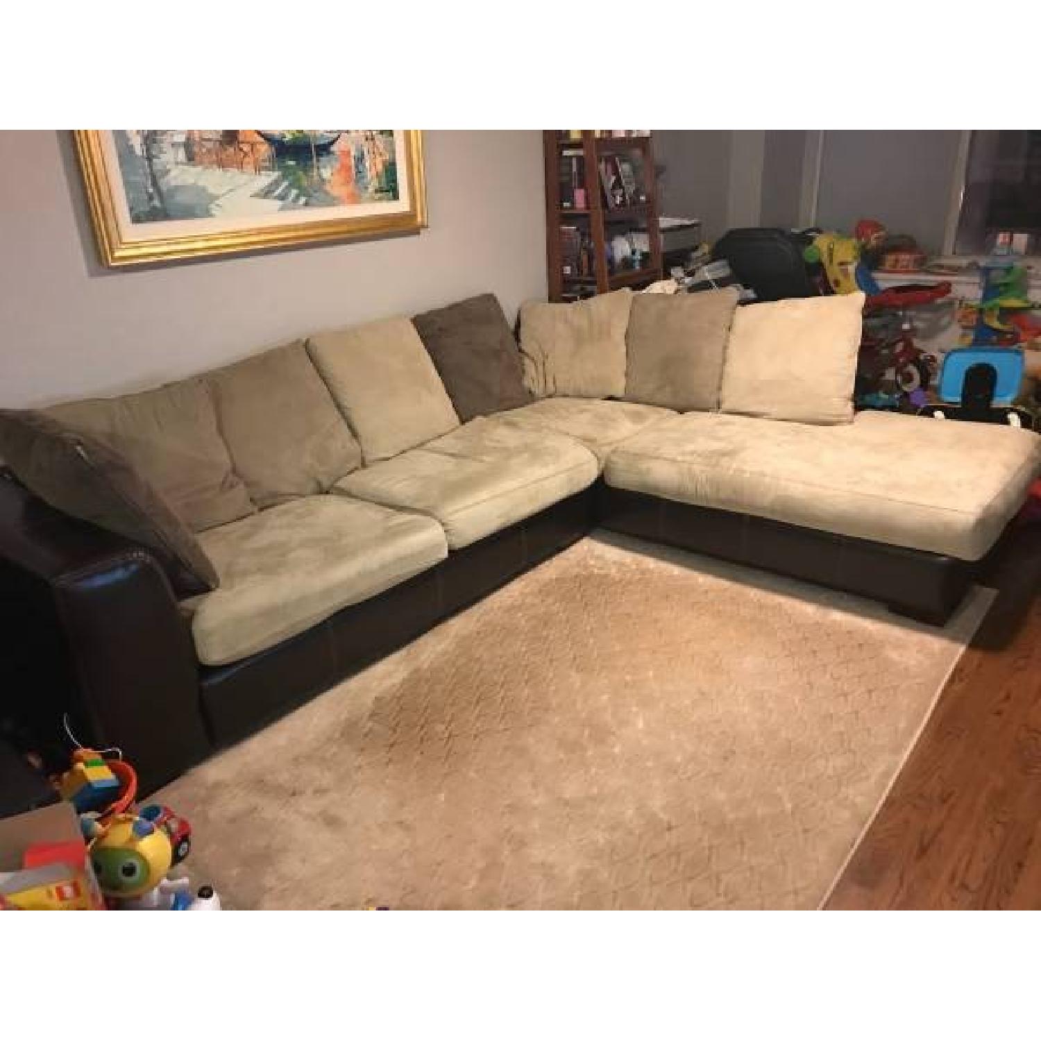 Klaussner Furniture Light Brown Faux Leather Sectional Sofa - image-2