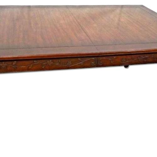 Henredon Signed Carved Mahogany Dining Table w/ 2 Leaves