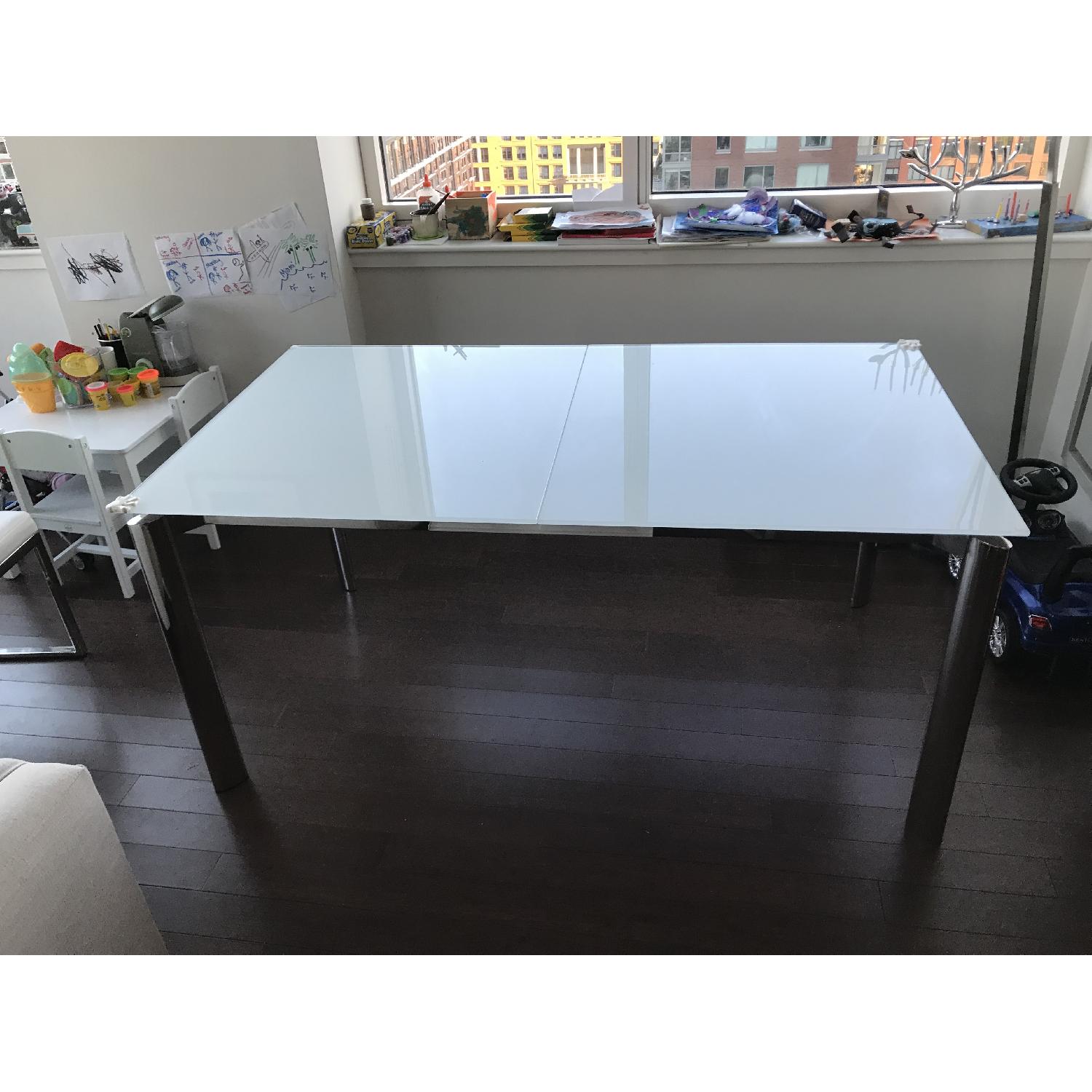 Modani Glass Extendable Modern Dining Table in White - image-1