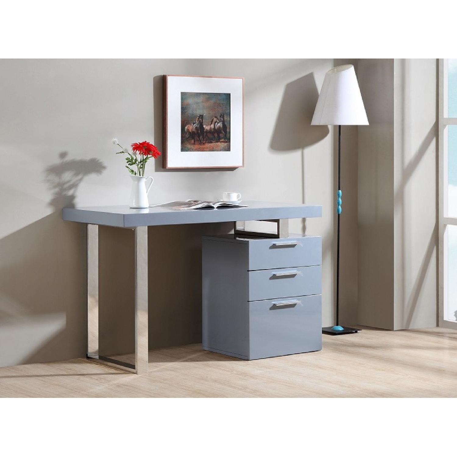 Modern Office Desk in Grey High Gloss w/ Chrome Legs - image-2