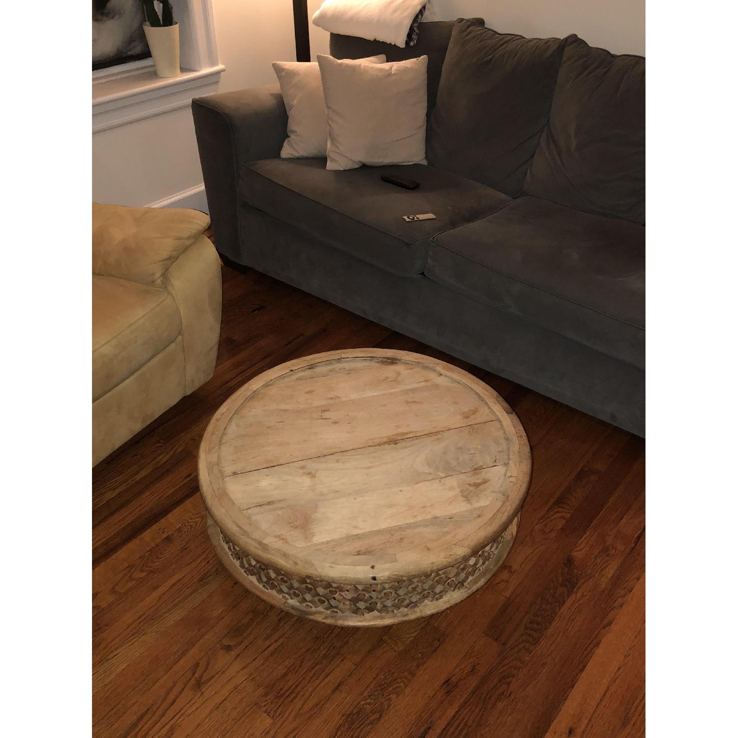 West Elm Carved Wood Coffee Table AptDeco