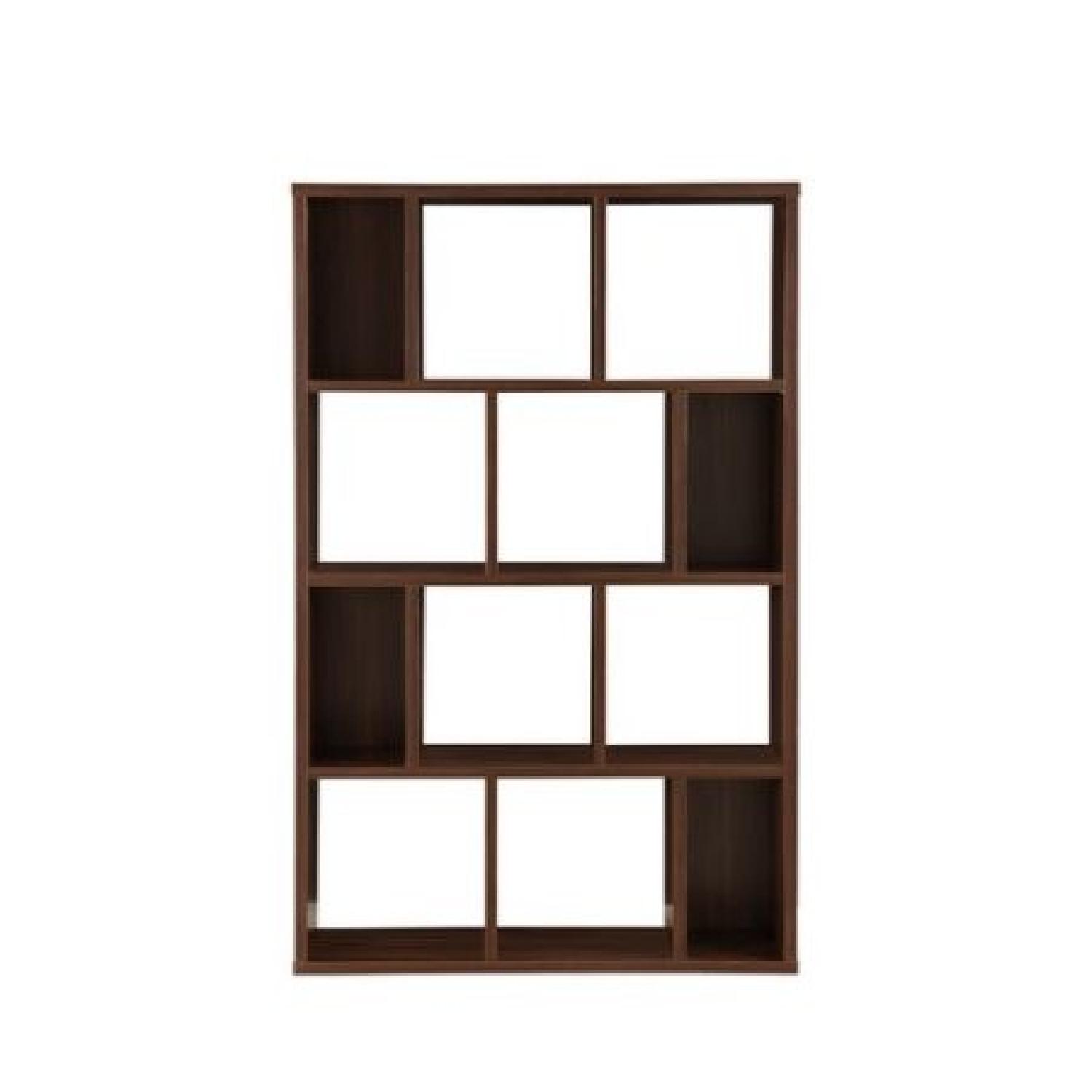 Dark Walnut Wood Veneer Bookcase w/ 12 Shelves - image-2