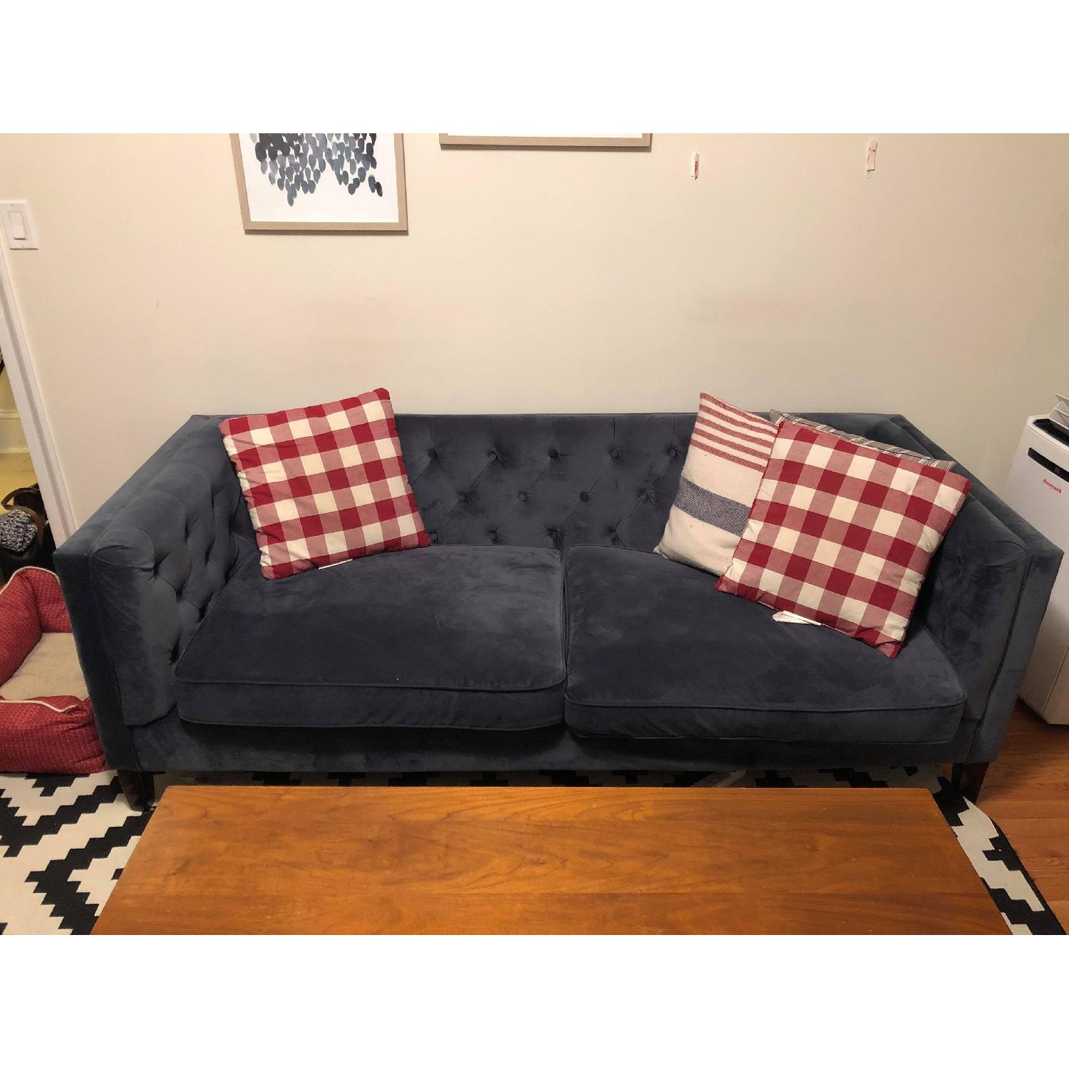 World Market Midnight Blue Velvet Kendall Sofa AptDeco